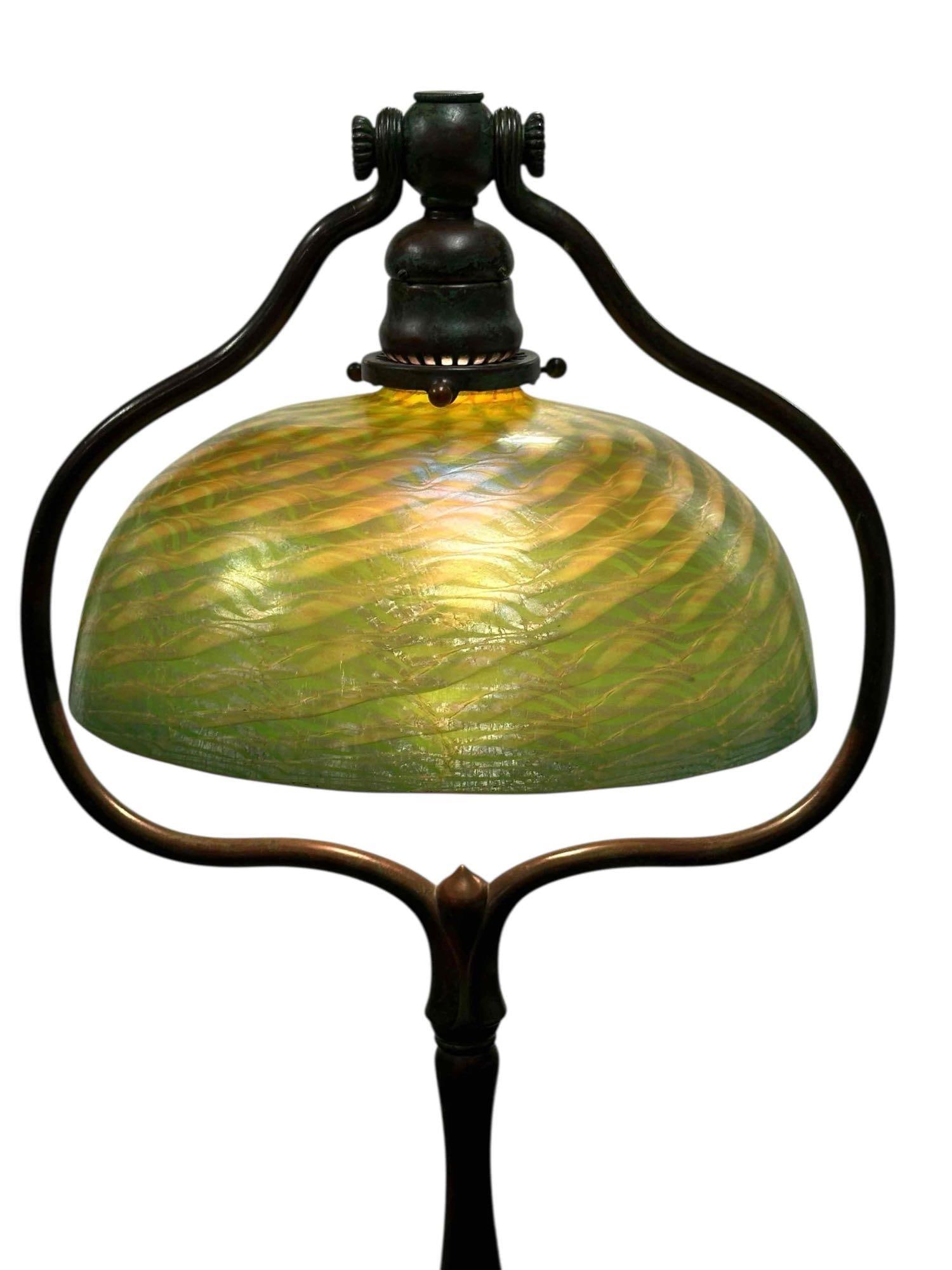 Tiffany Studios "Harp" Floor Lamp with Damascus Shade - 7