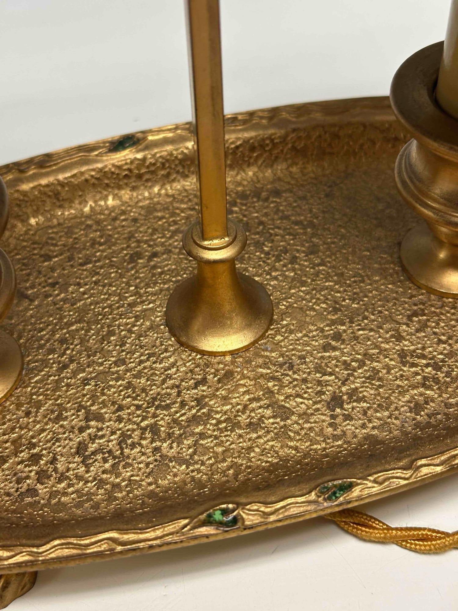 Louis C. Tiffany Furnaces Inc. Bronze Dore Enameled Lamp - 11