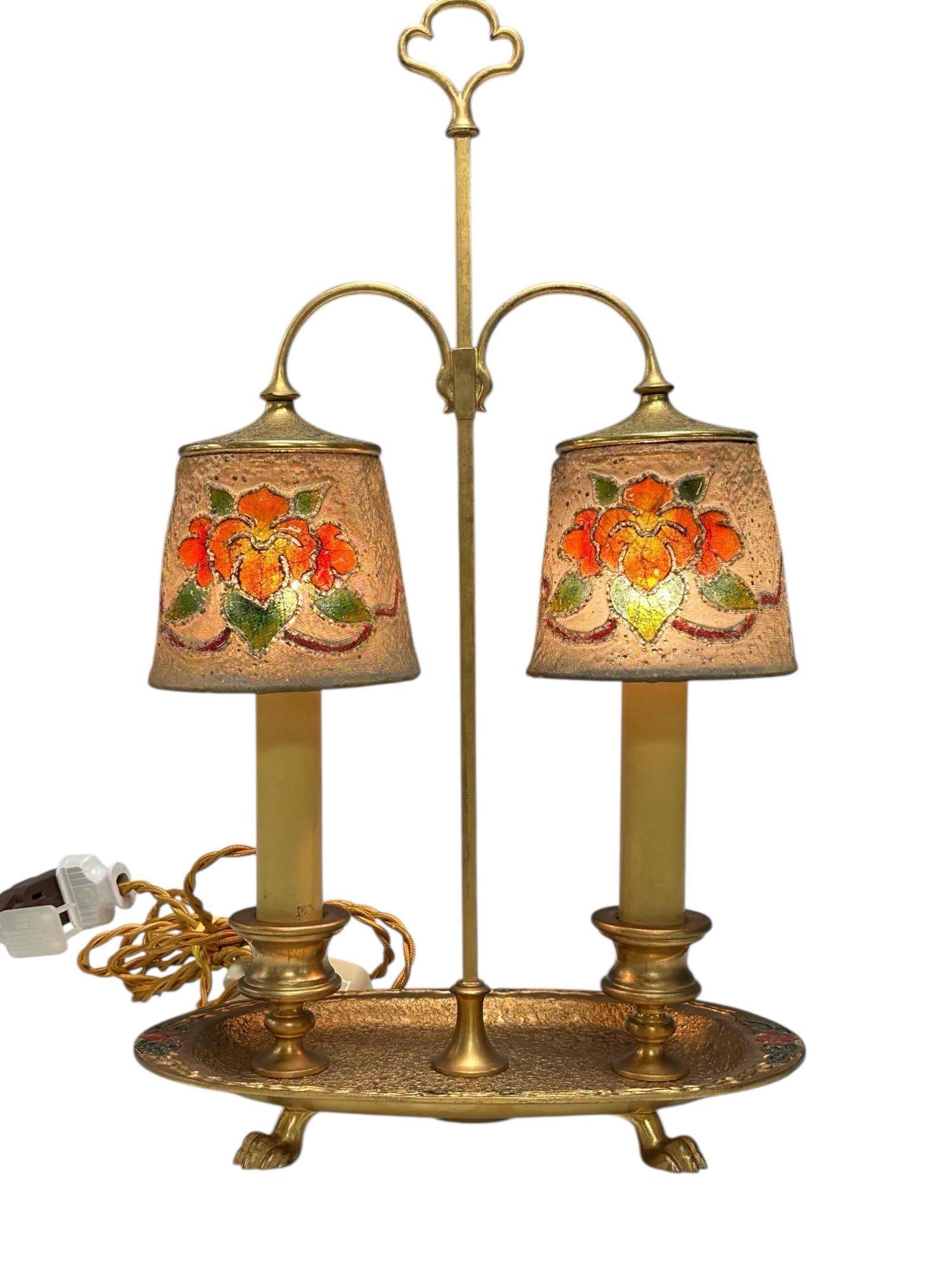 Louis C. Tiffany Furnaces Inc. Bronze Dore Enameled Lamp - 2