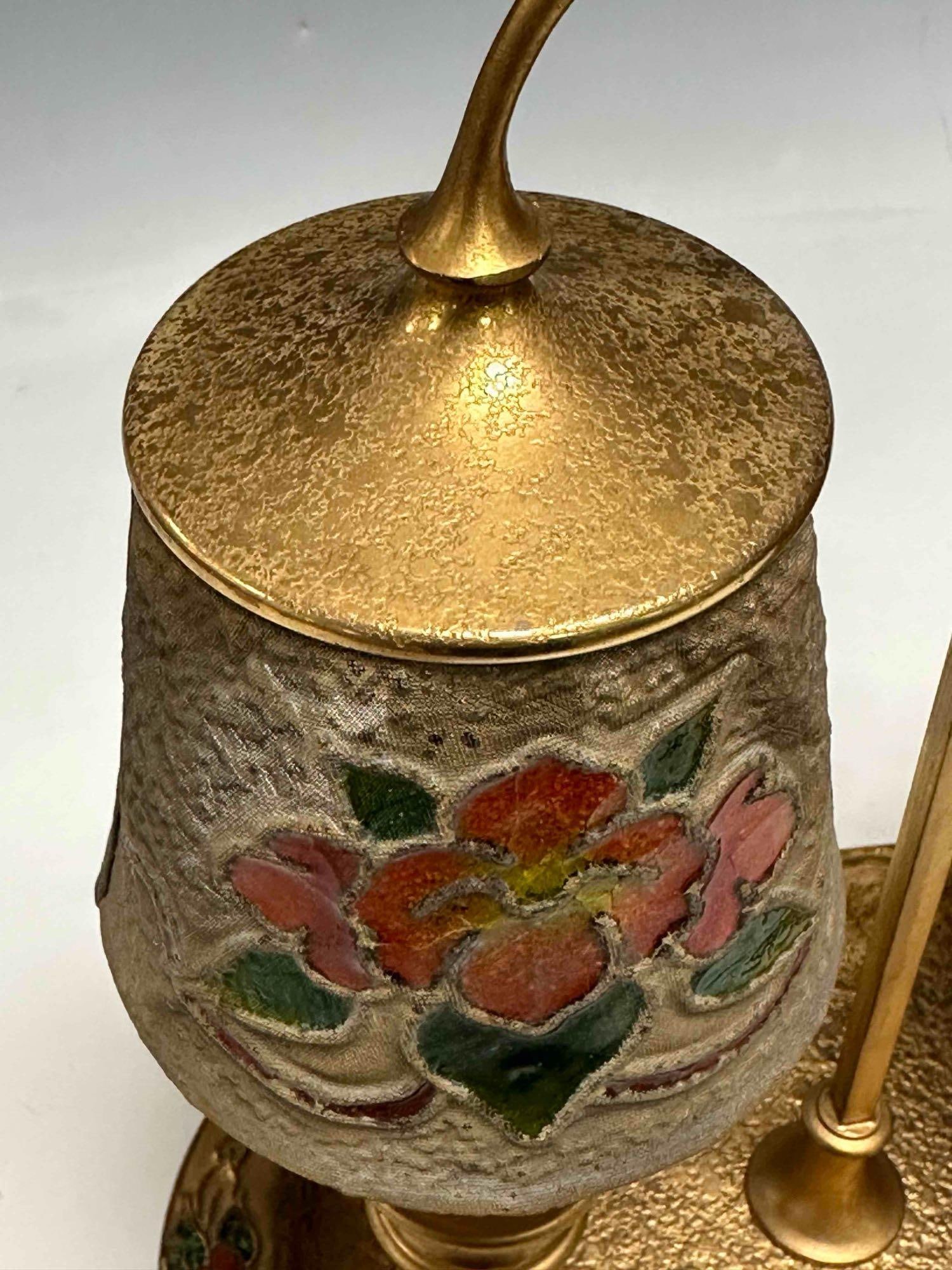 Louis C. Tiffany Furnaces Inc. Bronze Dore Enameled Lamp - 7