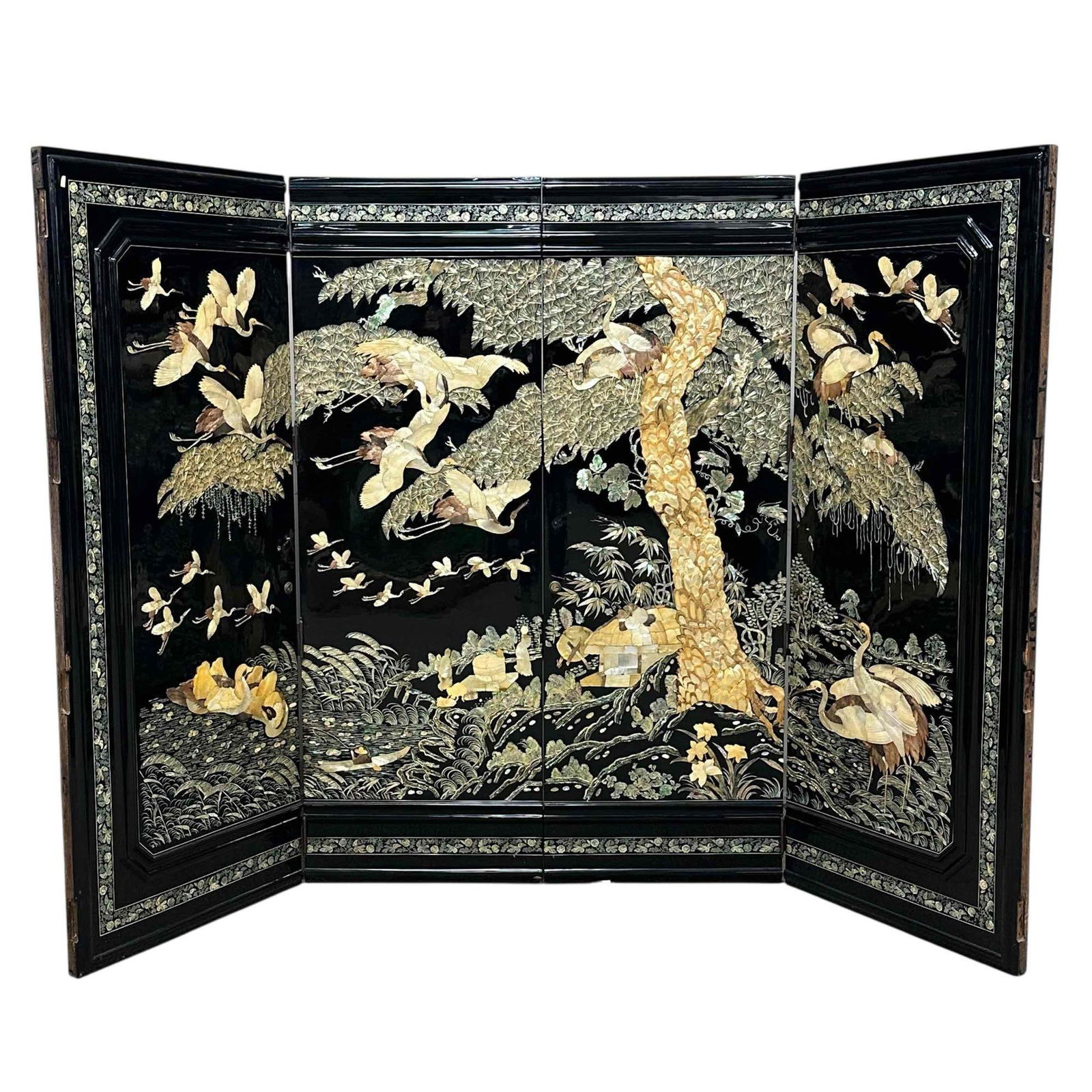 Four Panel Black Lacquer Room Divider / Screen (1 of 20)