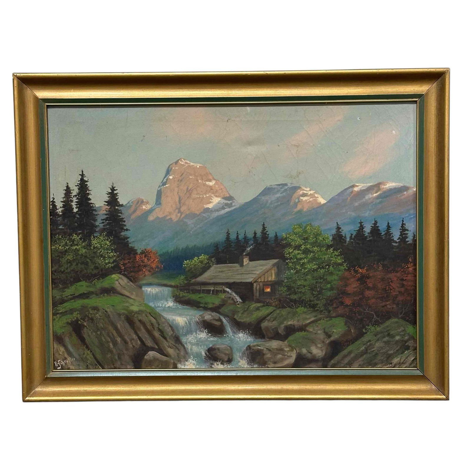 signed 20th c. Oil on Canvas Mountainous River Landscape (1 of 14)