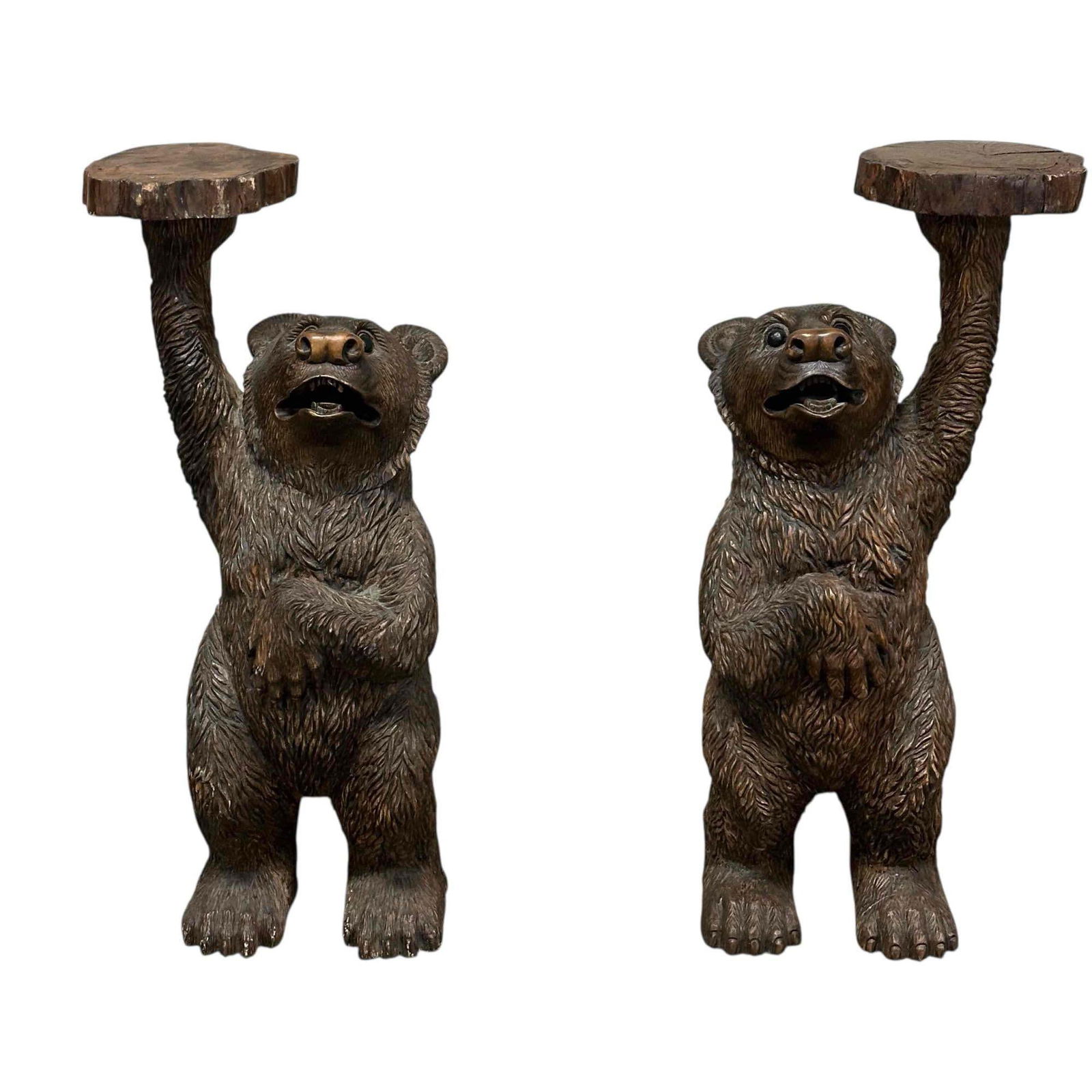 (2) Black Forest Style Carved Wood Bear Cub Pedestals Stands (1 of 17)