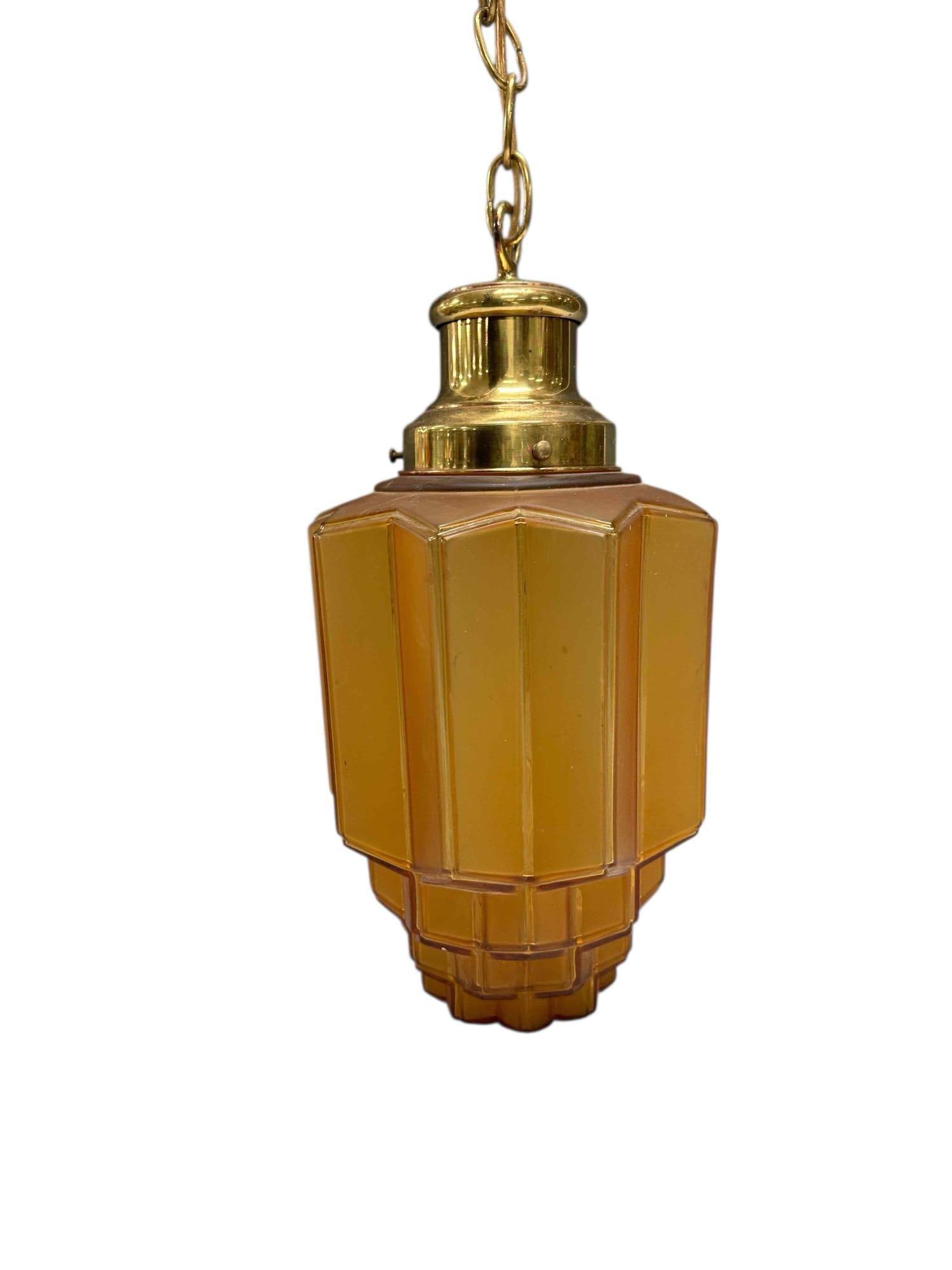 An Art Deco Hanging Light with Butterscotch / Amber Frosted Glass (1 of 17)