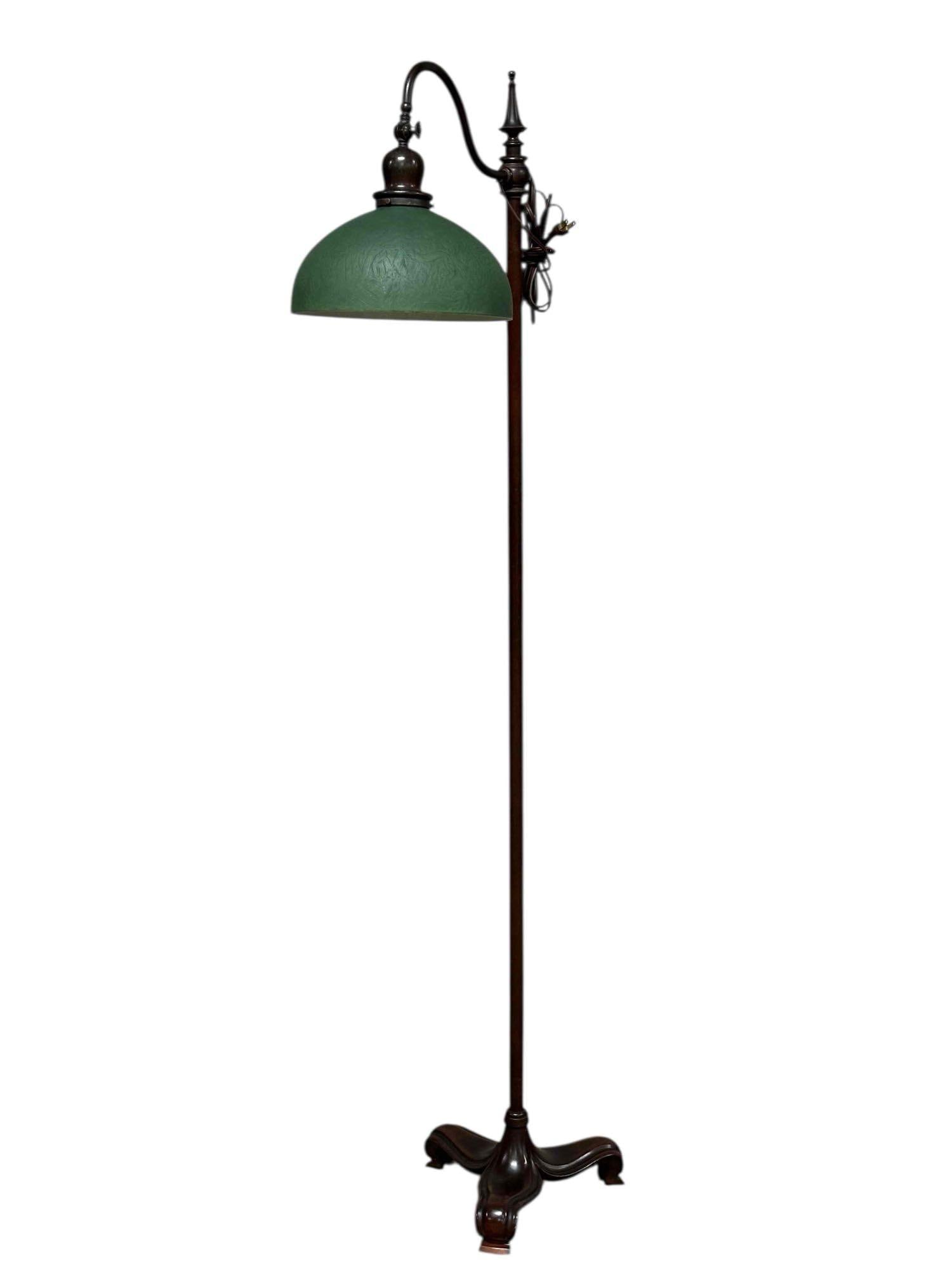 Handel "Gooseneck" Floor Lamp w Handel Mosserine Shade (1 of 20)
