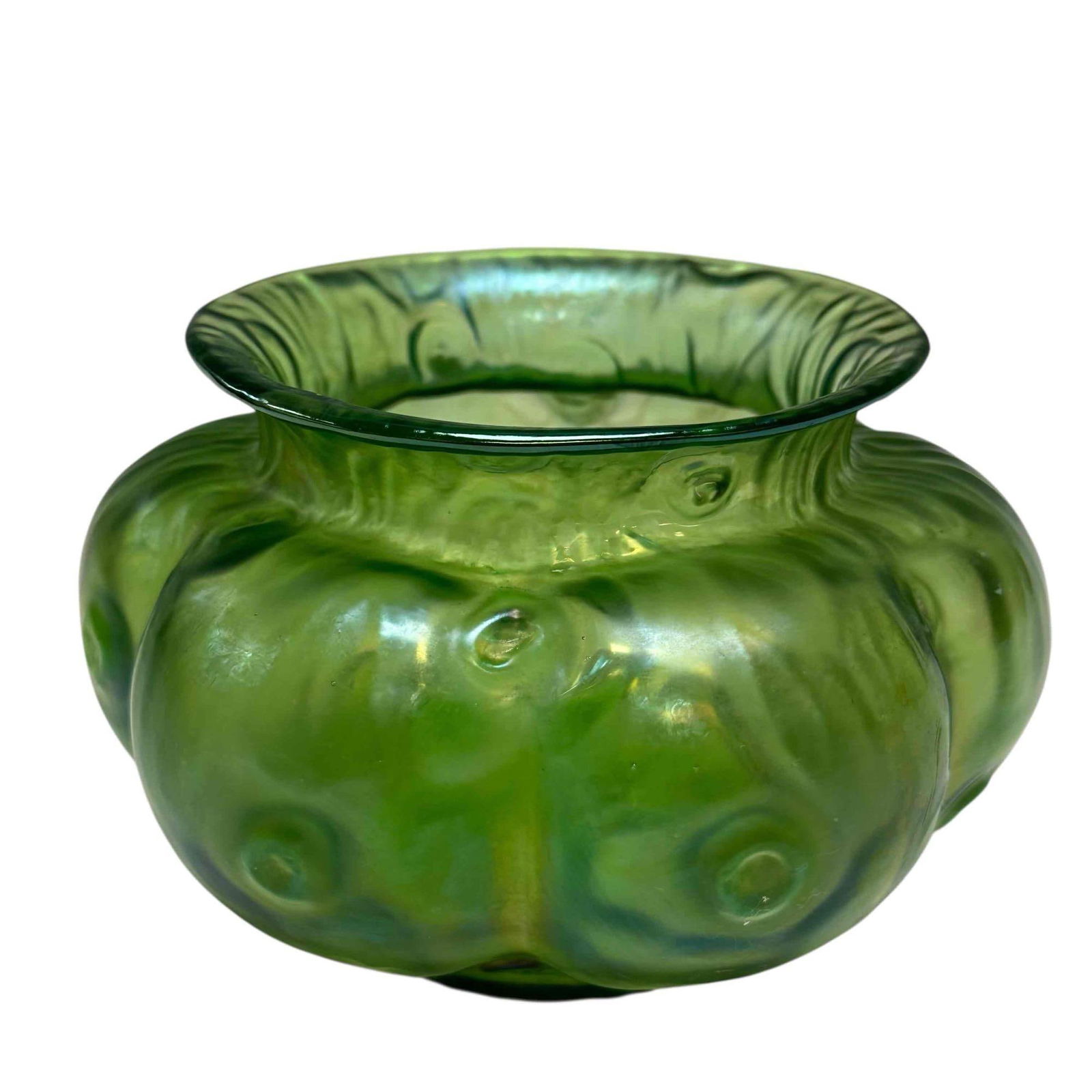 Loetz Rusticana Green Iridescent Bowl / Vase (1 of 18)