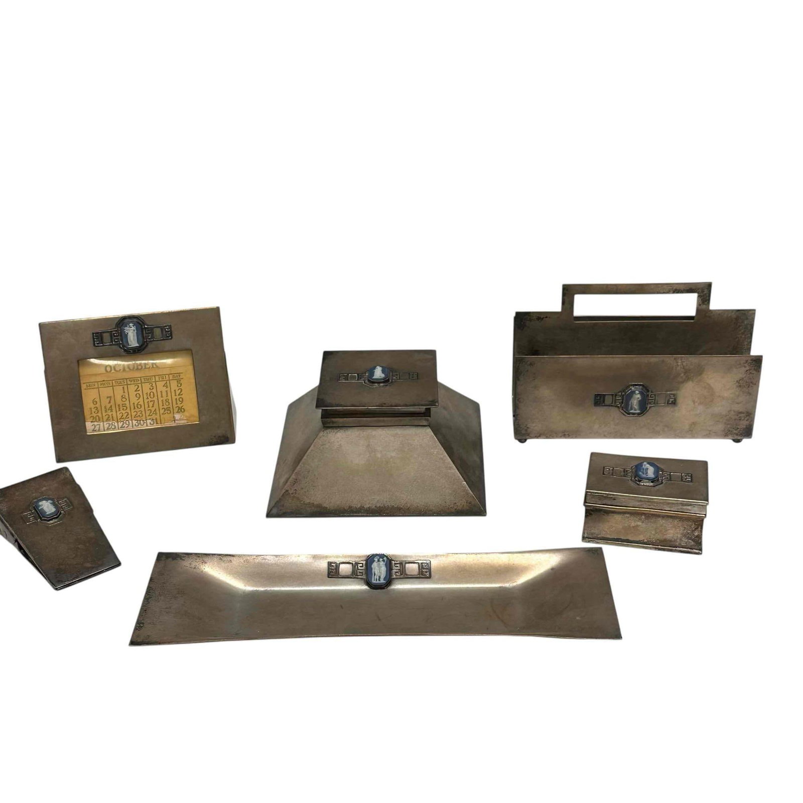 Heintz Art Metal Shop Desk Set Wedgwood Plaques Sterling over Bronze (1 of 20)