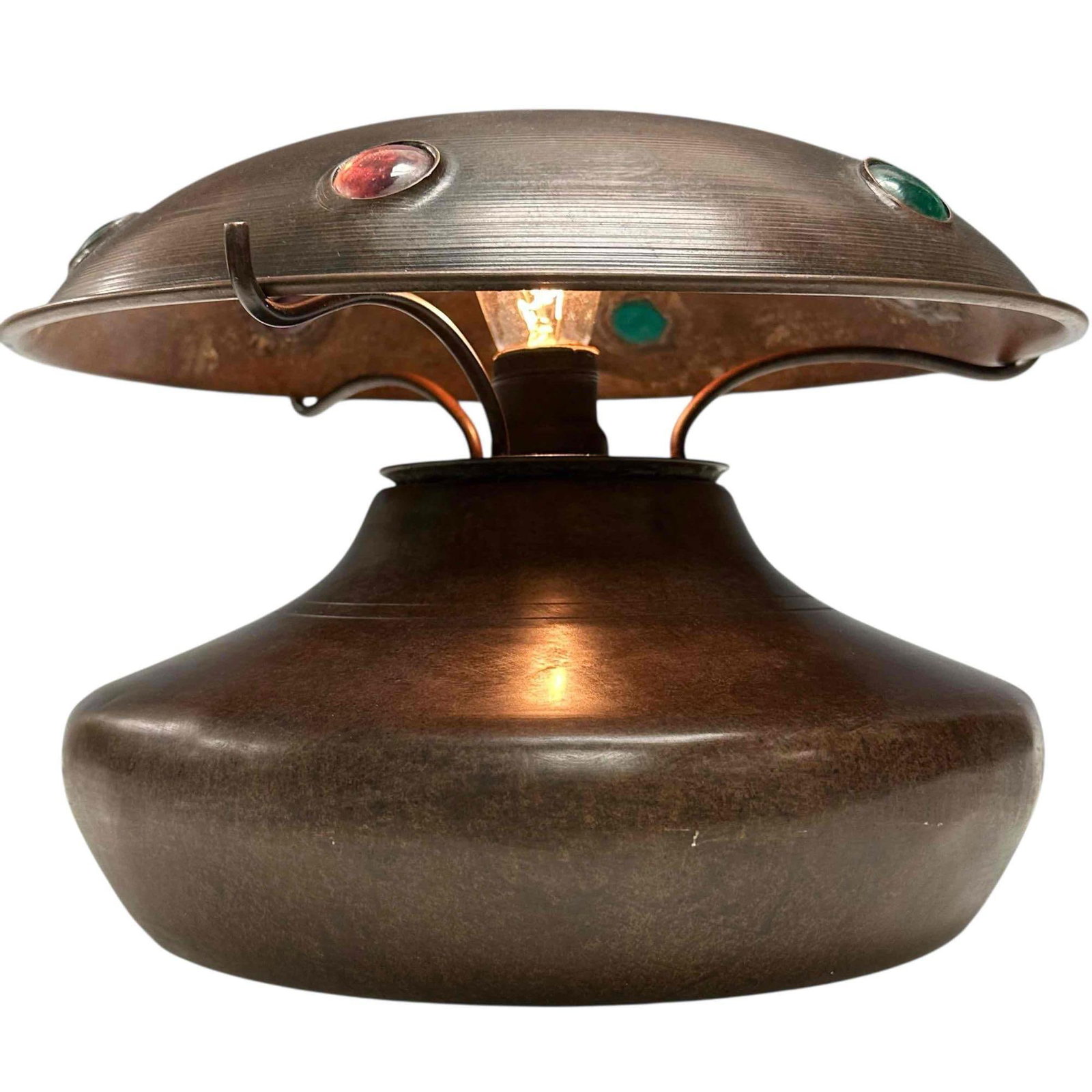 Unique Arts and Crafts Copper and Glass Jeweled Mushroom Light (1 of 20)