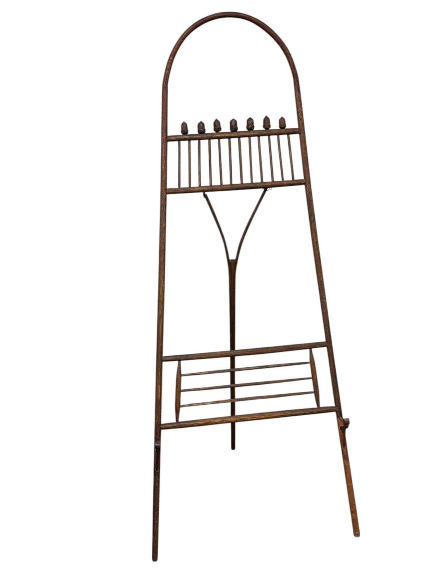 Arts and Crafts Oak Easel with Carved Acorn Finials (1 of 13)