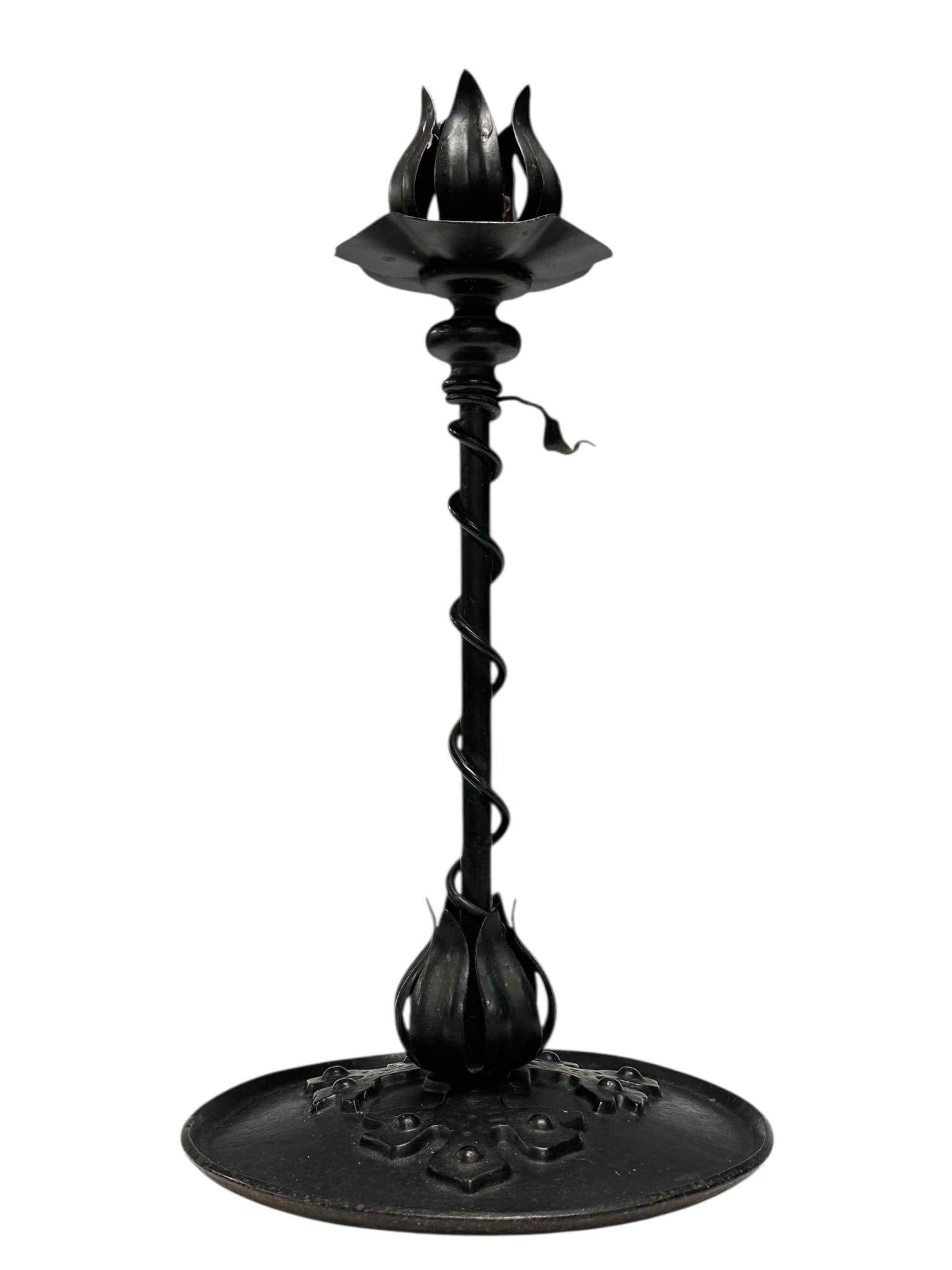 Arts and Crafts Wrought Iron Double Lotus Candlestick (1 of 13)