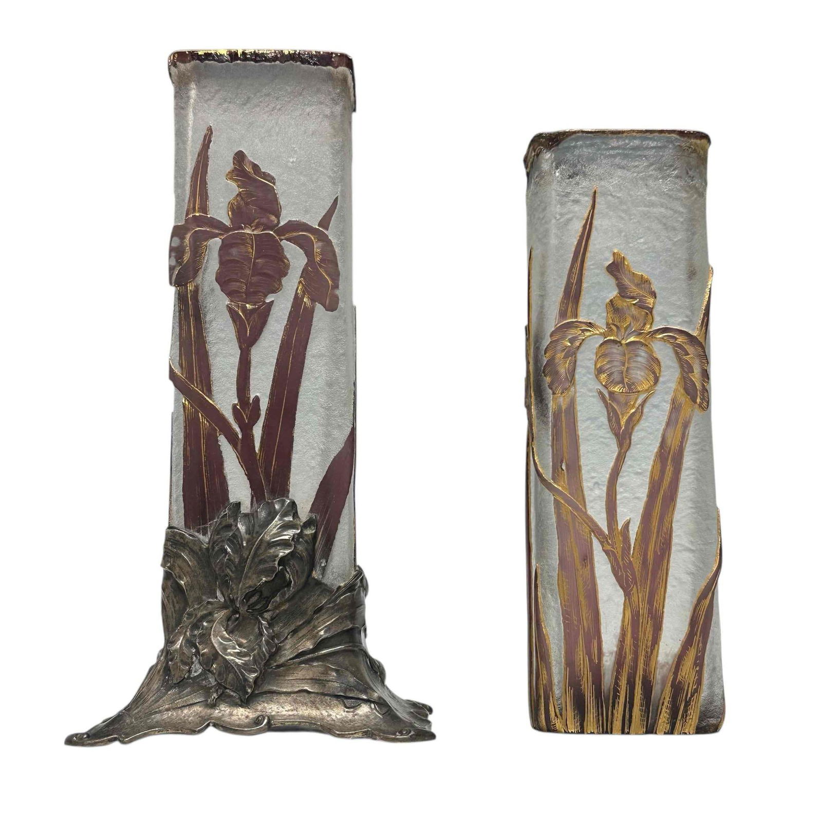 DAUM NANCY "Iris" Gilt Cameo Vases Circa 1895 (2) (1 of 18)