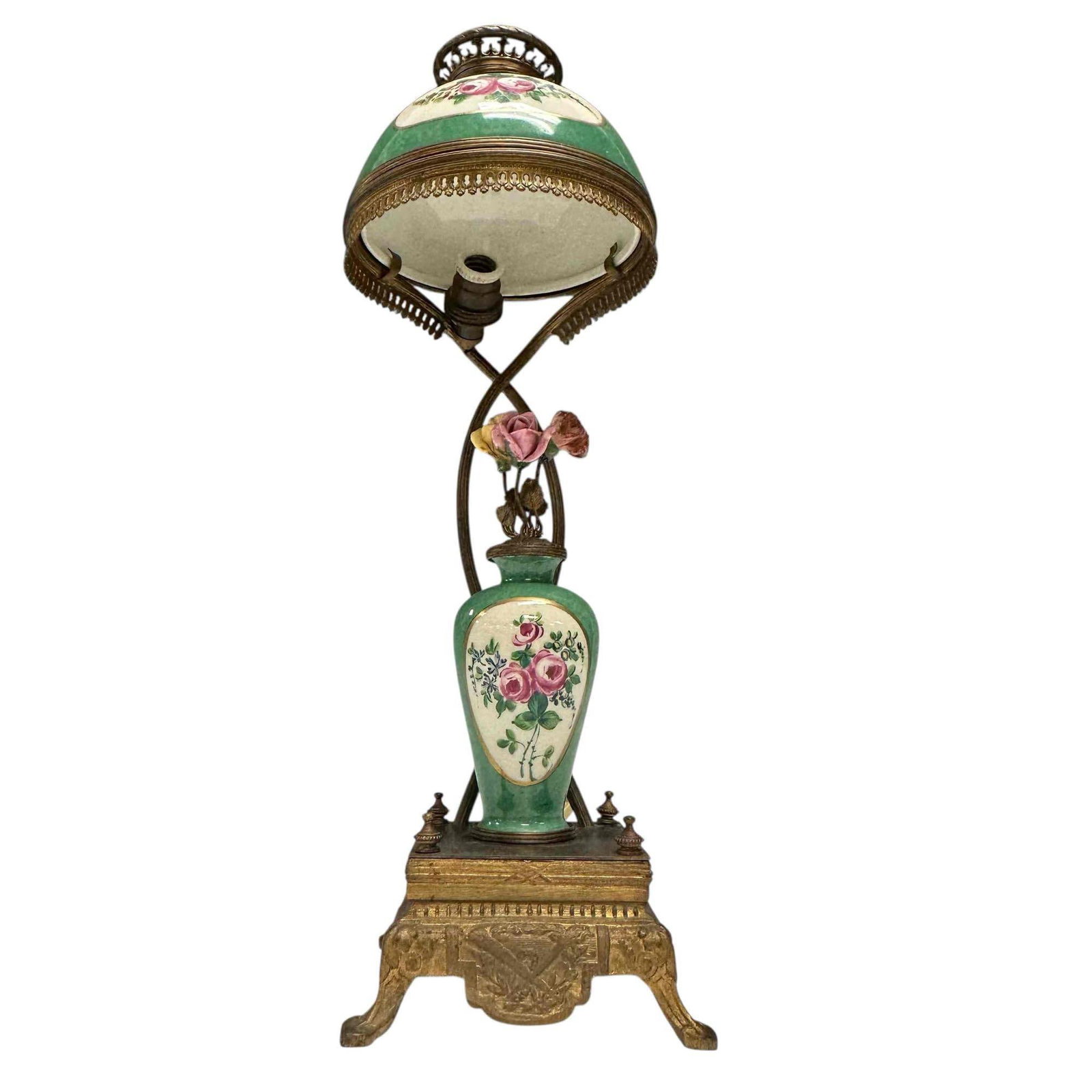 Unusual Porcelain Figural Still Life Vase Wind-up Table Lamp (1 of 19)