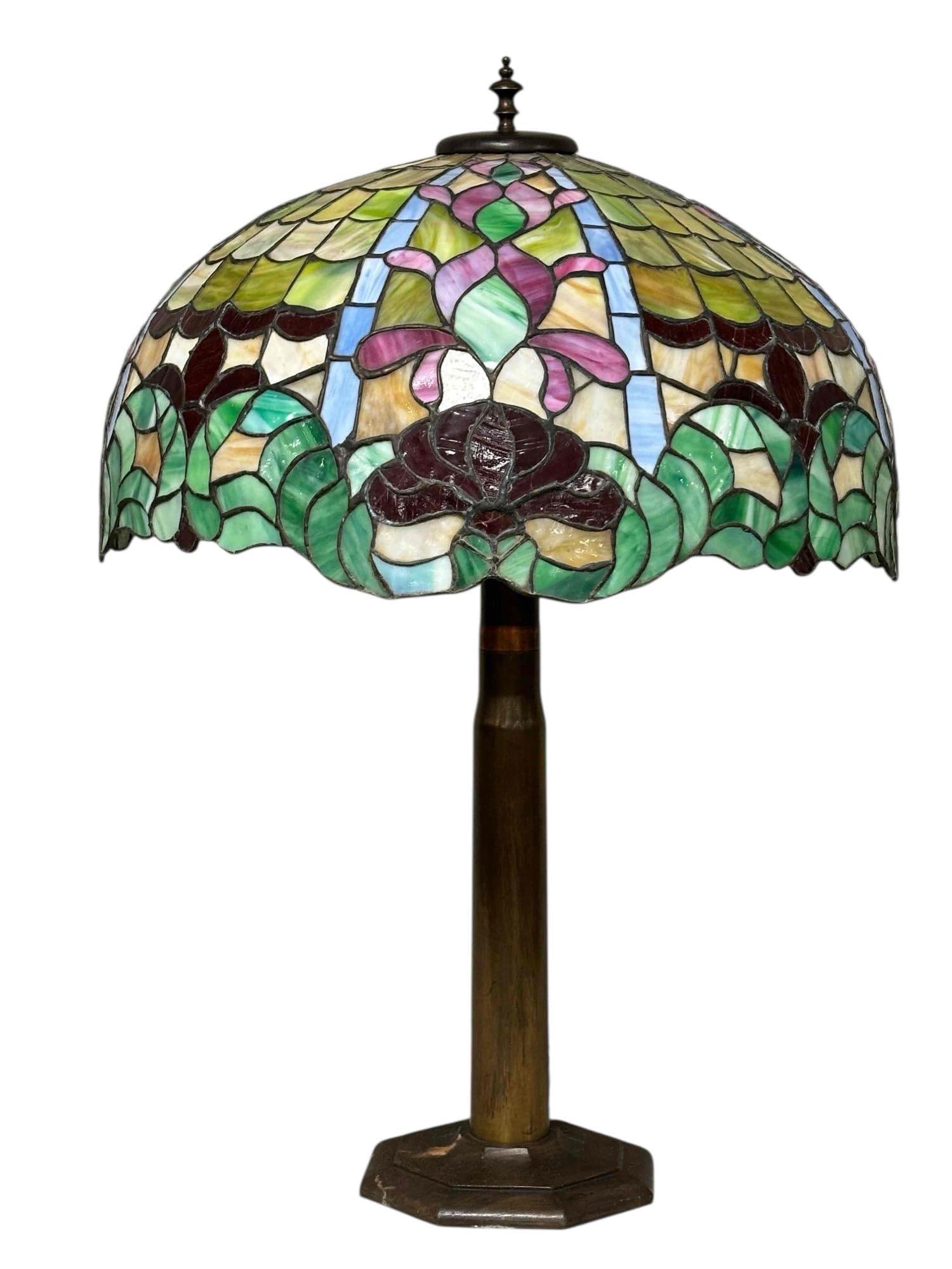 Large Stained Glass Shade on Artillery Shell Trench Art Base (1 of 20)