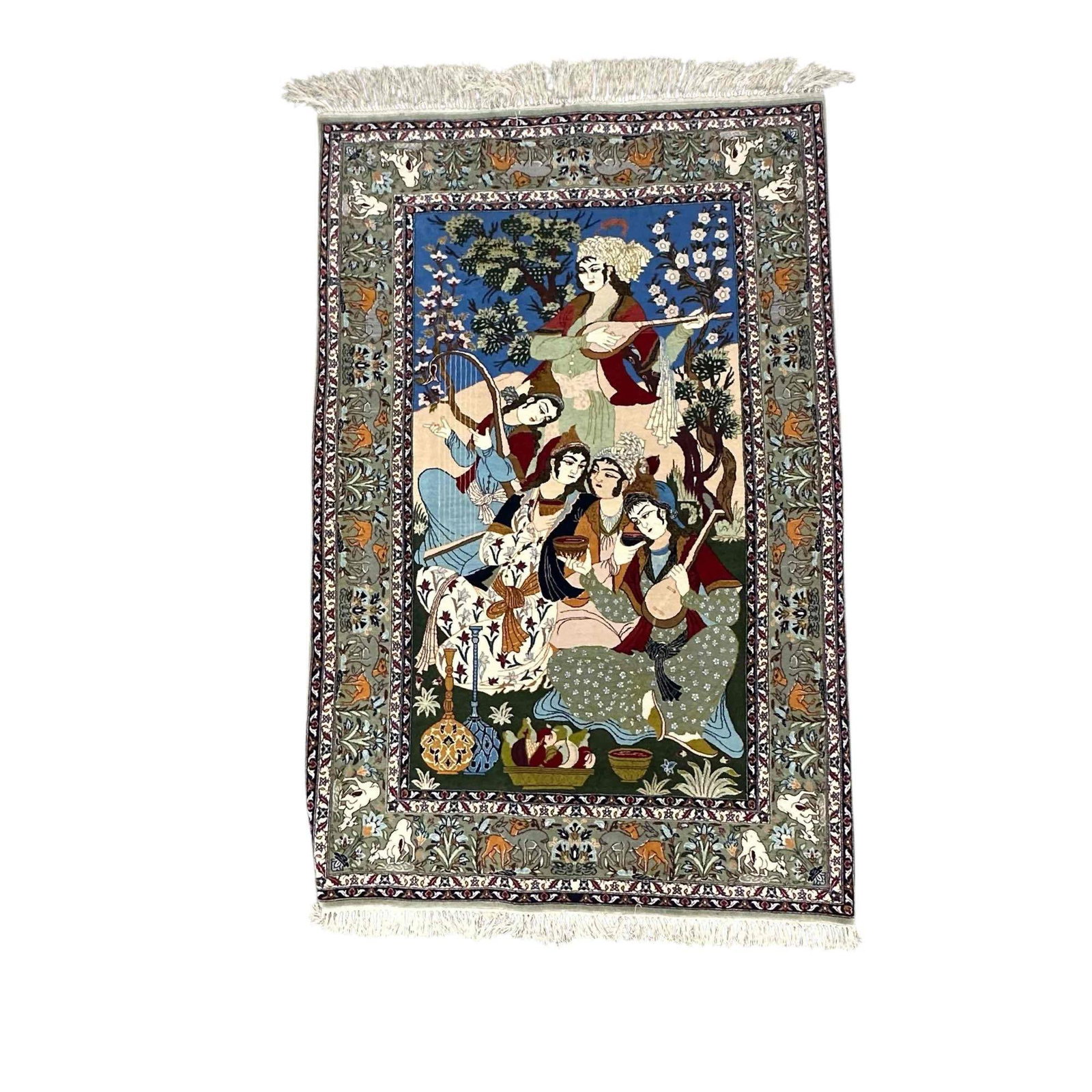 Semi Antique Isfahan Serafian Pictorial Music Party Scene Rug (1 of 20)