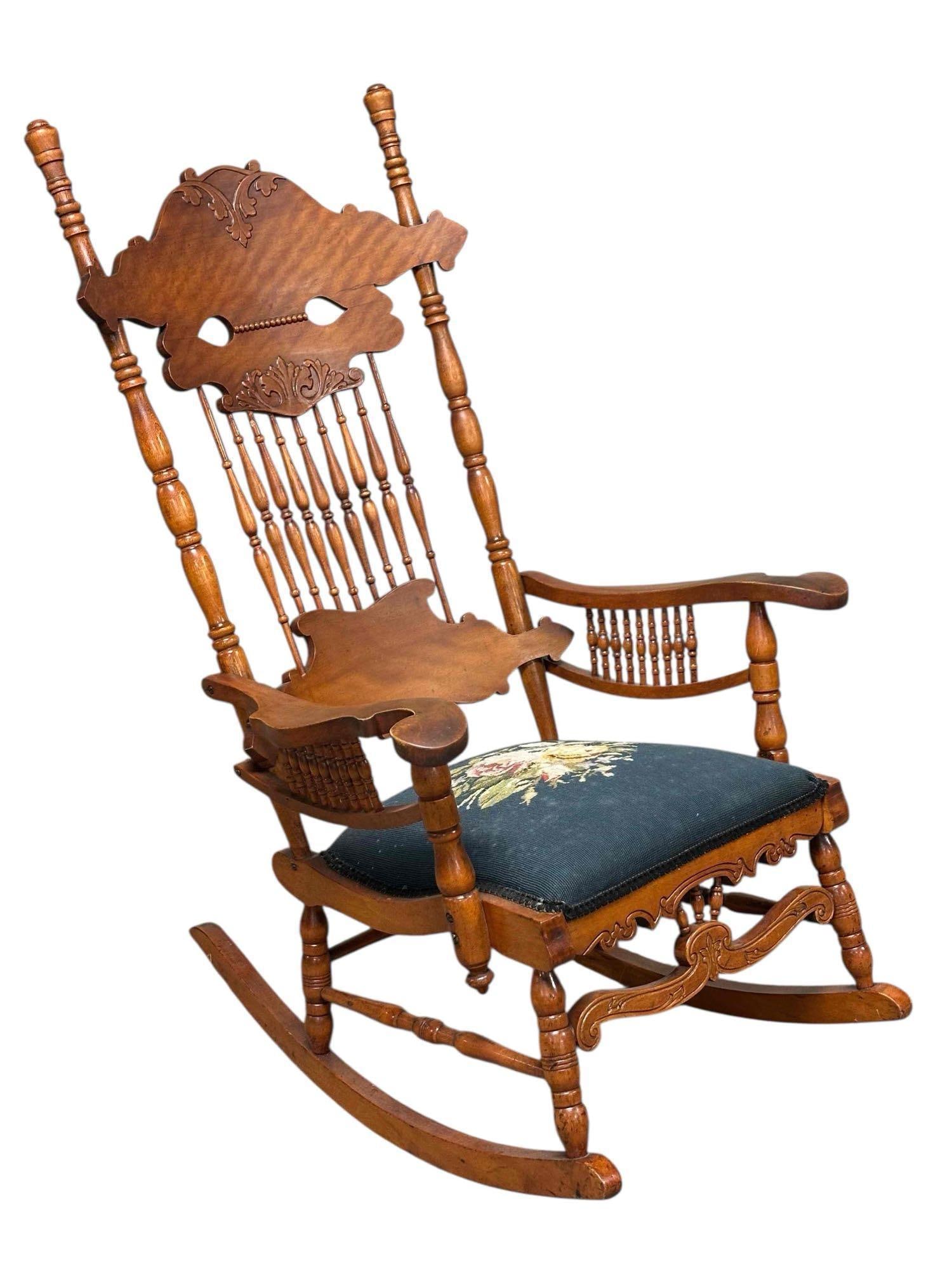 Victorian Spindle Back Needlepoint Rocker (1 of 20)