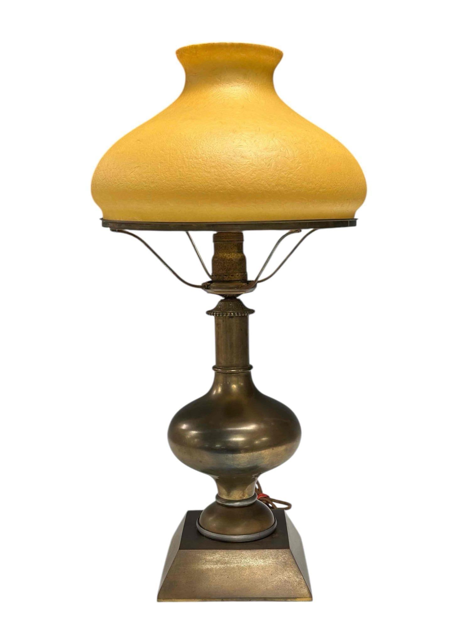 Handel Etruscan Art Glass Lamp Shade on Brass Lamp Base (1 of 20)