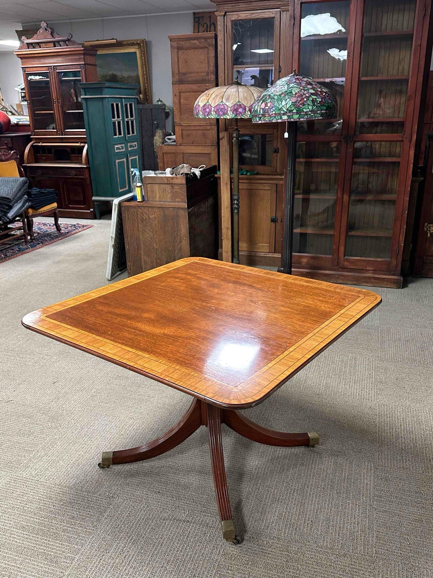 Baker Satinwood Banded Mahogany Single Pedestal Table - 16
