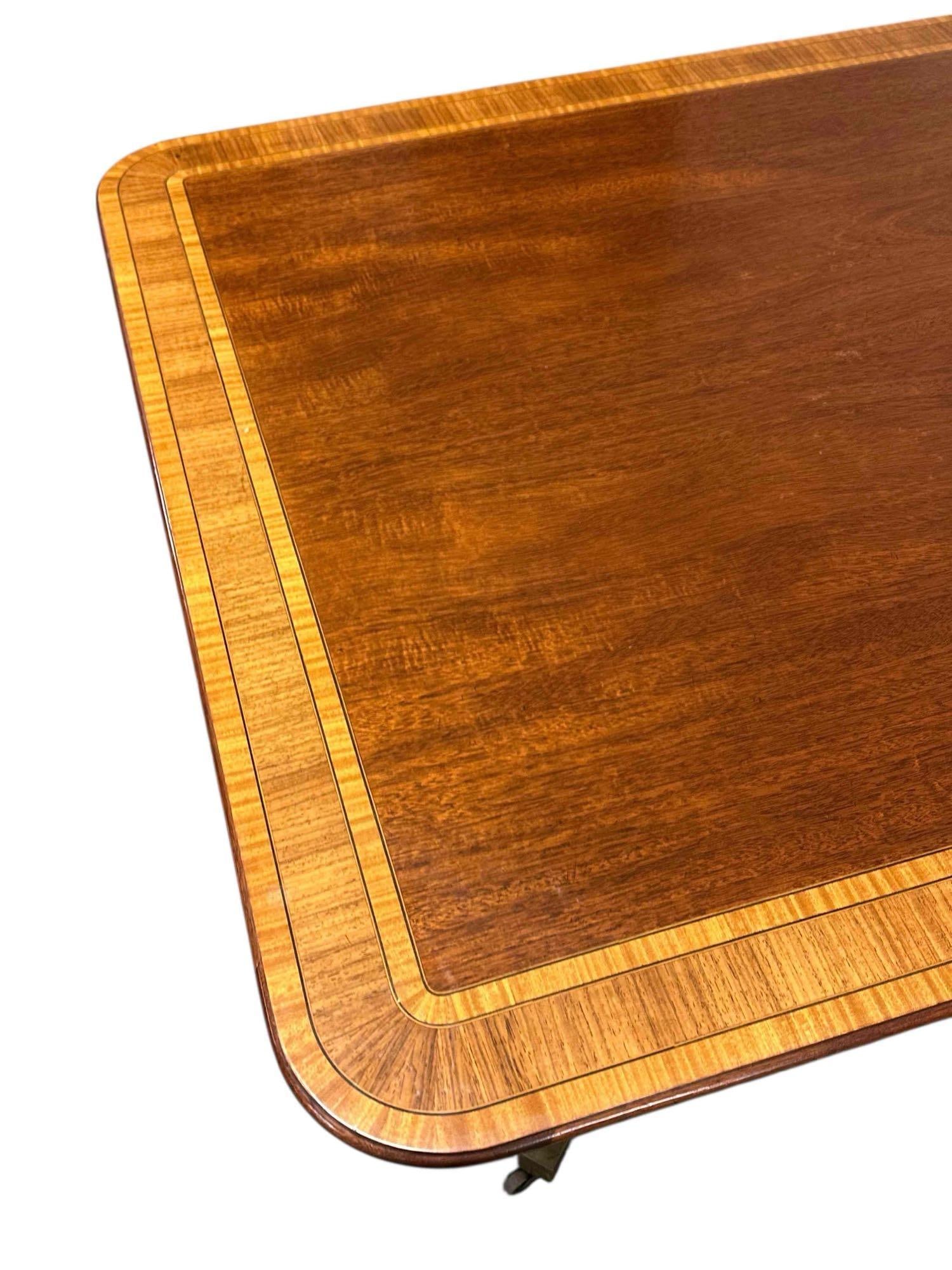 Baker Satinwood Banded Mahogany Single Pedestal Table - 2