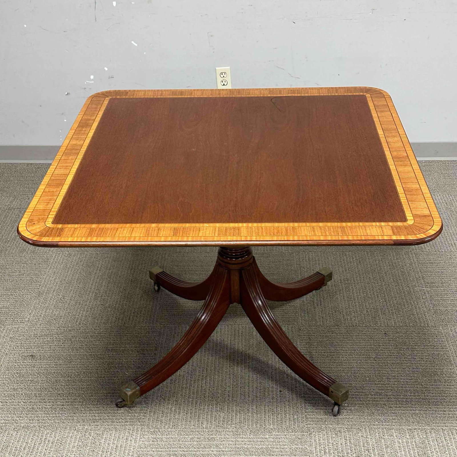 Baker Satinwood Banded Mahogany Single Pedestal Table - 6