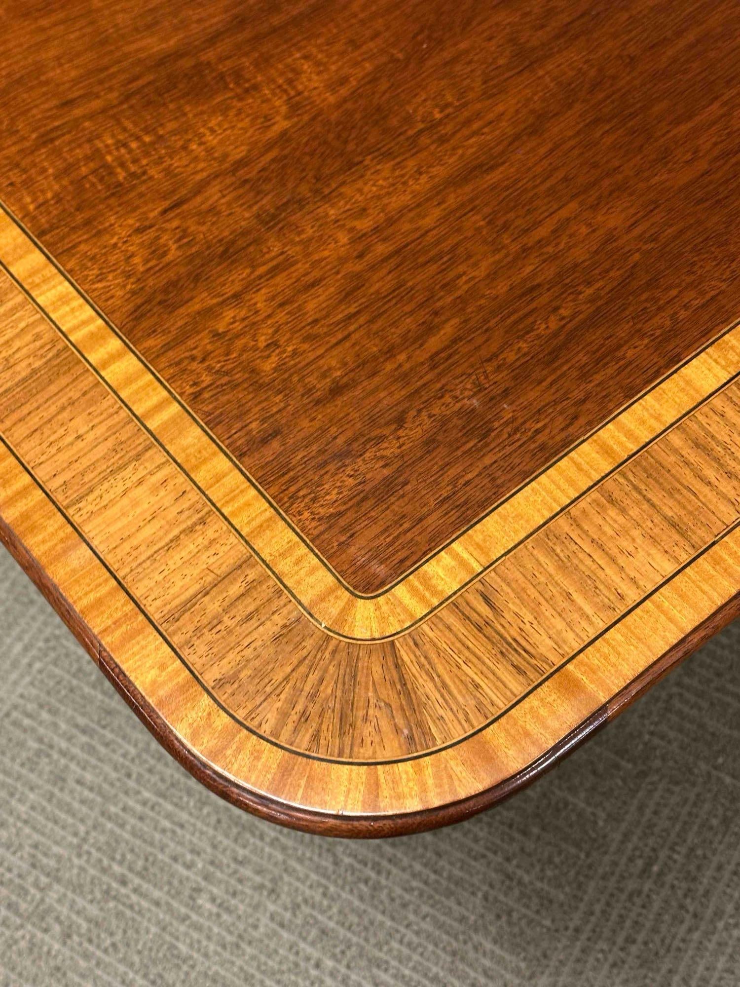 Baker Satinwood Banded Mahogany Single Pedestal Table - 7