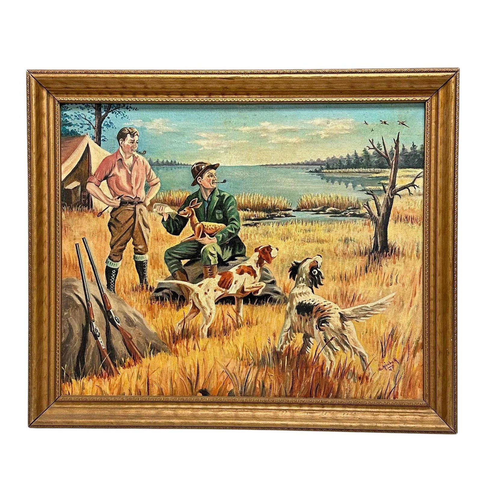 Signed 1947 Oil on Canvas Outdoor Life Hunting Scene (1 of 15)