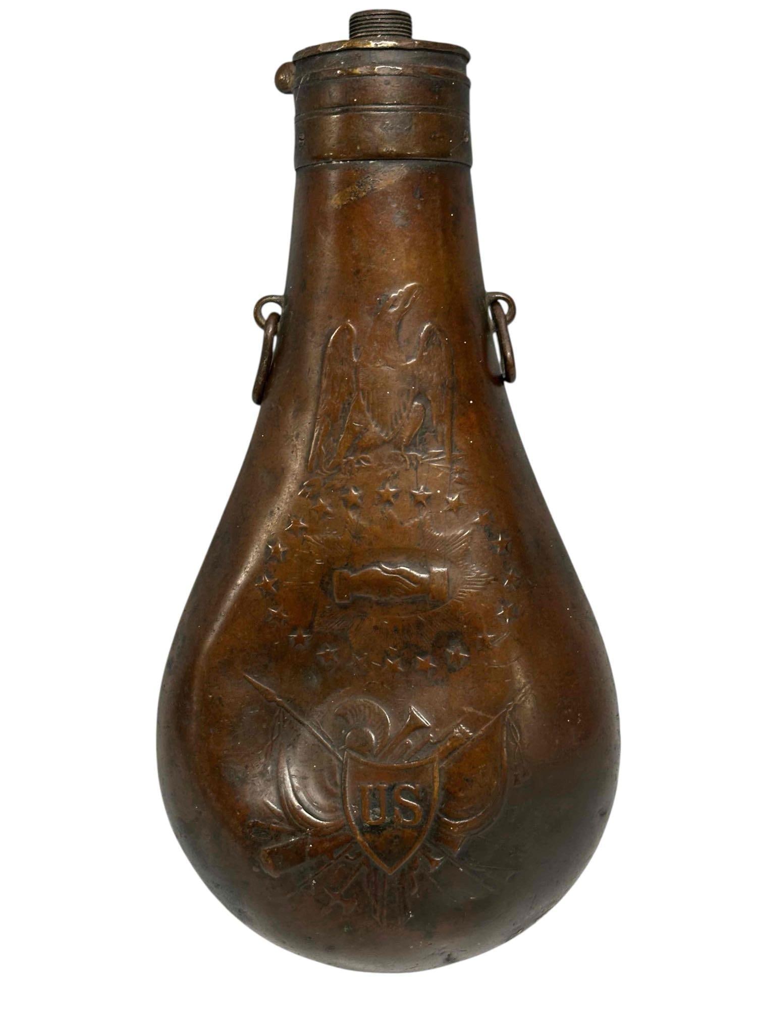 Mexican-American Civil War Era Batty "Peace" Black Powder Flask (1 of 16)