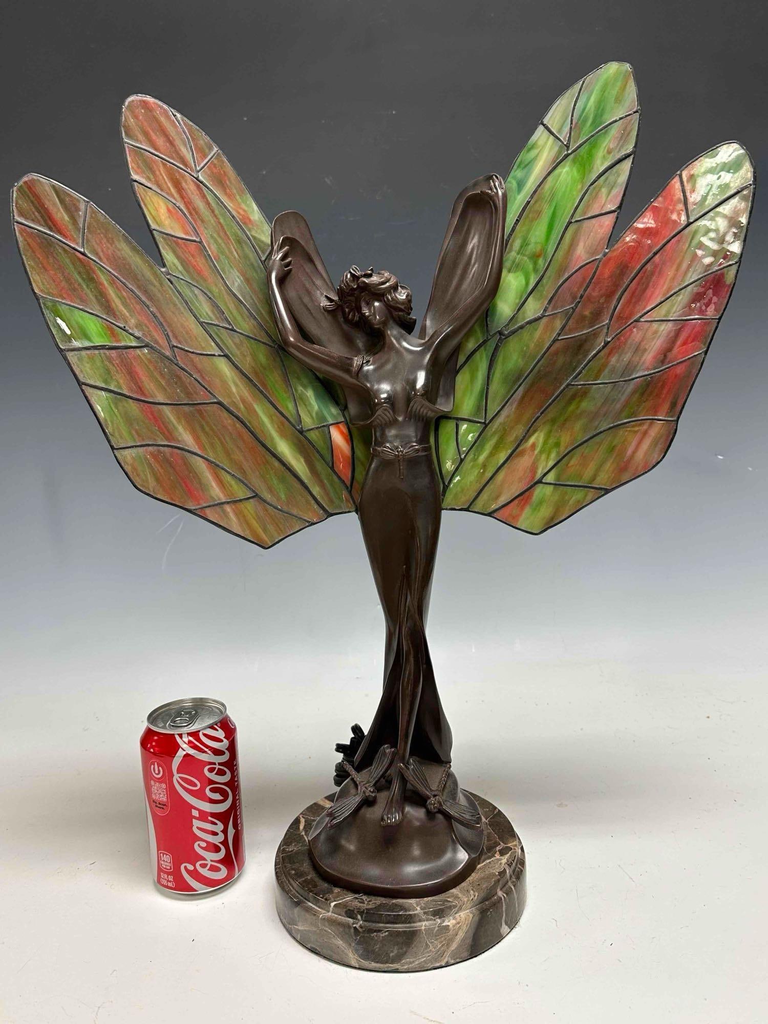 Stained Glass "Fairy" Dragonfly Table Lamp 21" - 14