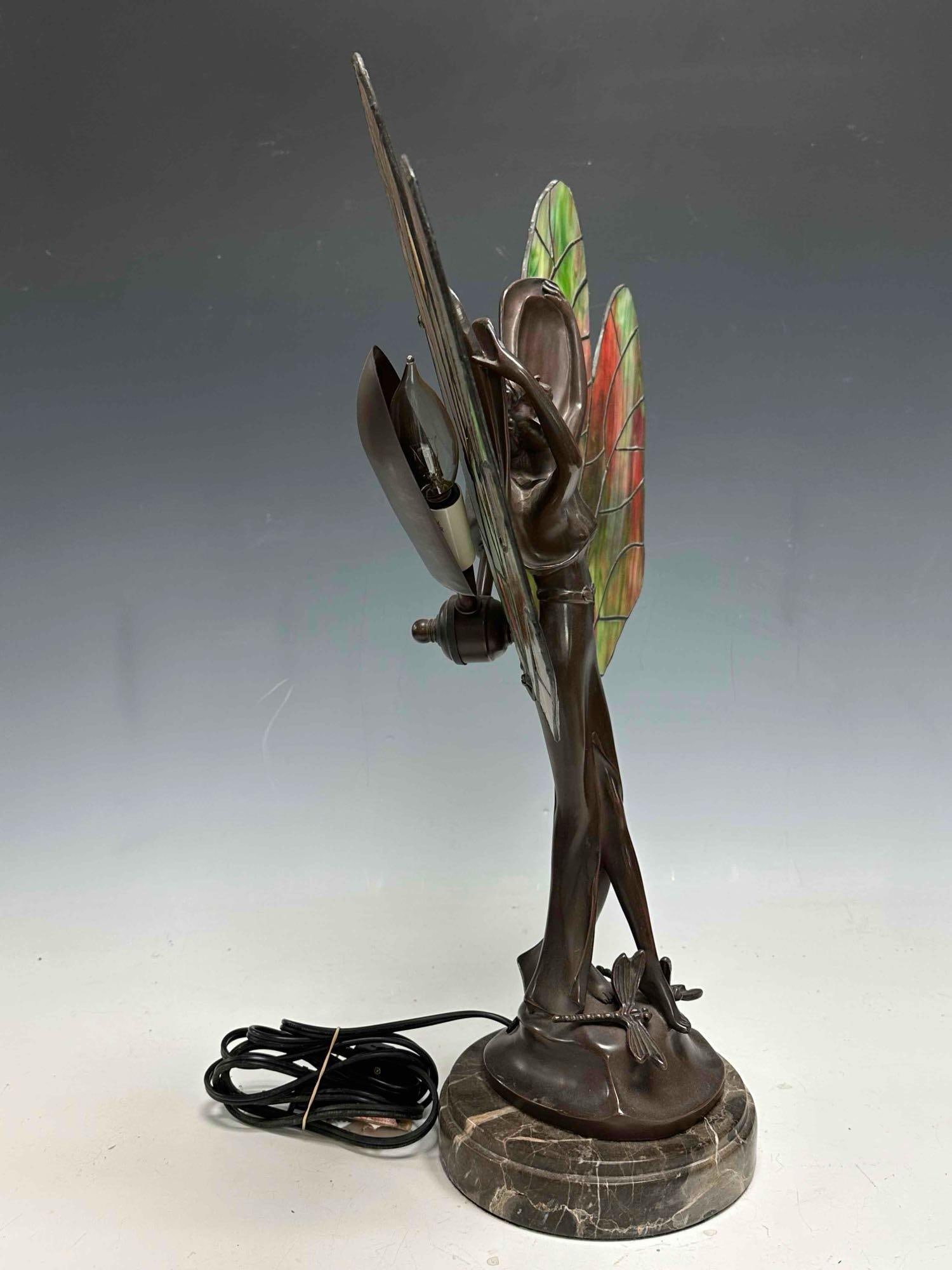 Stained Glass "Fairy" Dragonfly Table Lamp 21" - 17