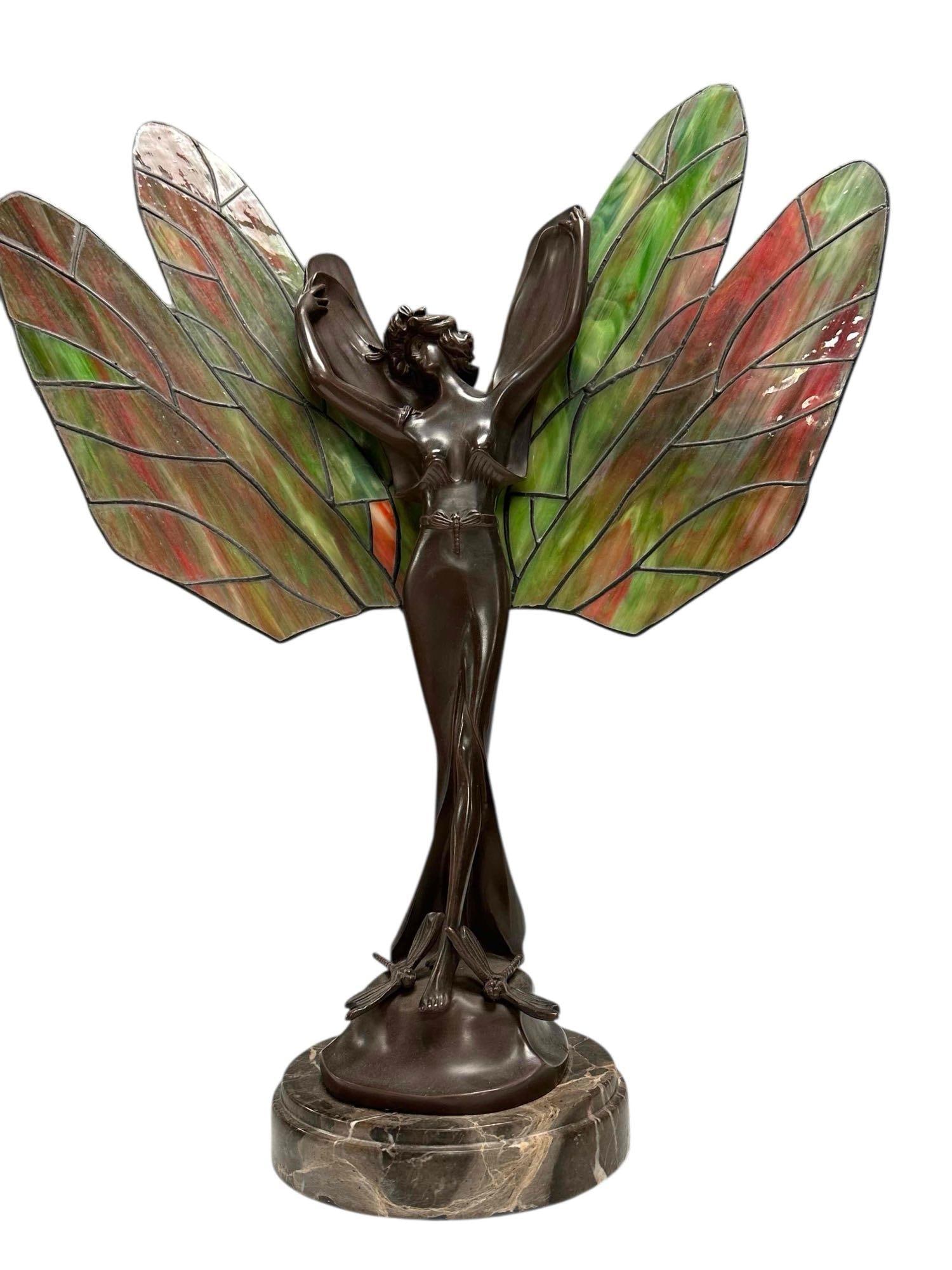 Stained Glass "Fairy" Dragonfly Table Lamp 21" - 3