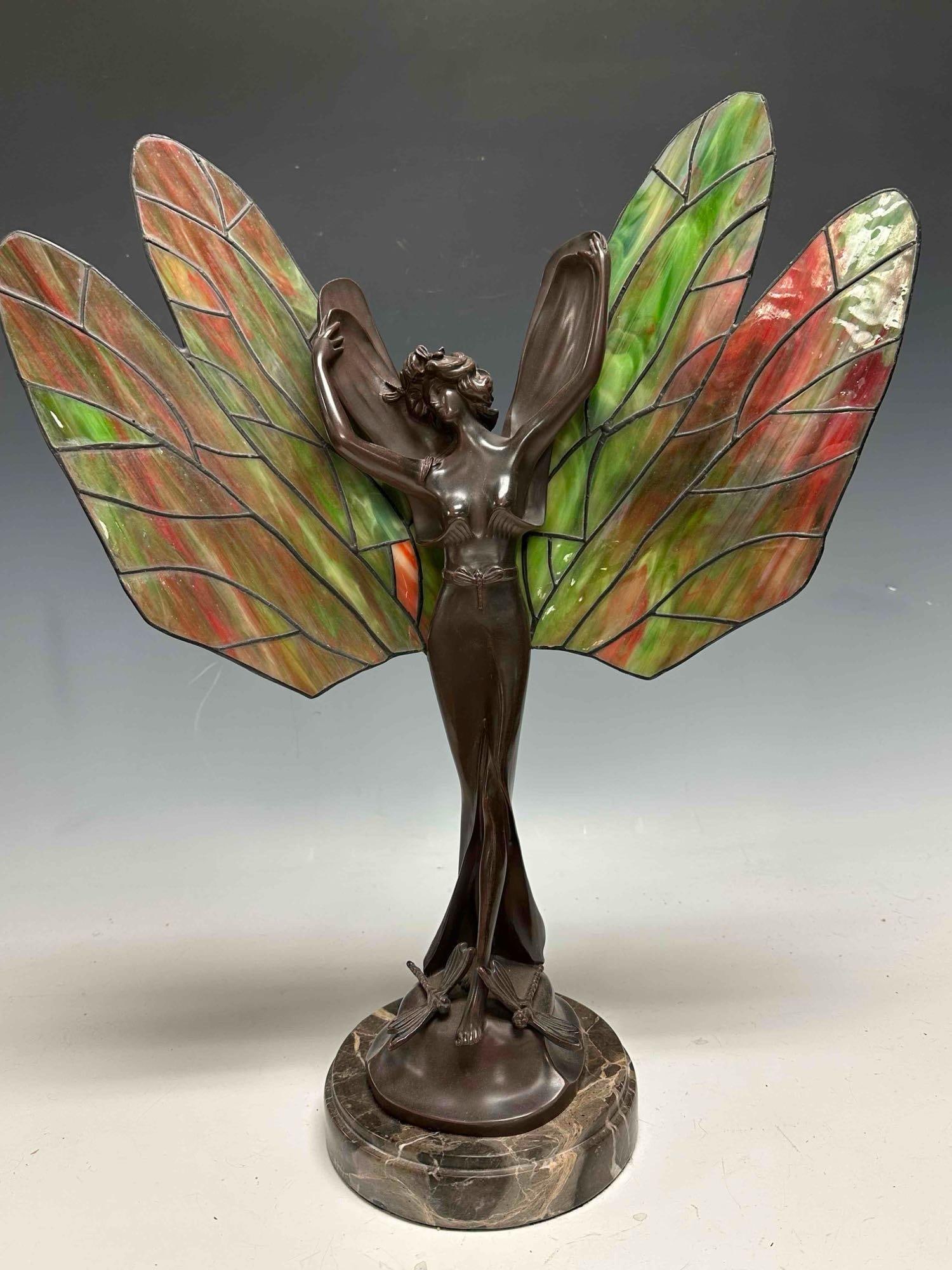 Stained Glass "Fairy" Dragonfly Table Lamp 21" - 4