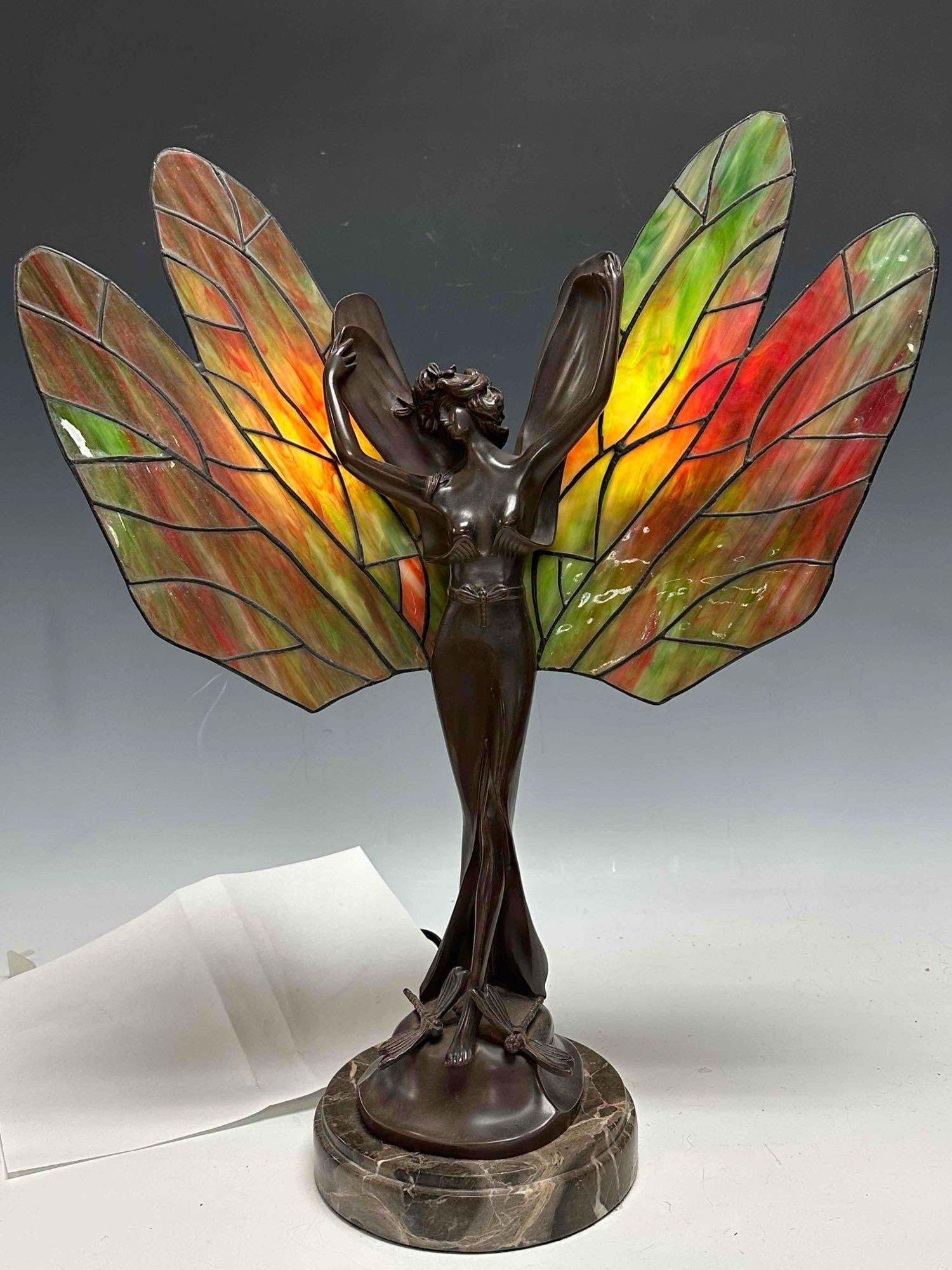 Stained Glass "Fairy" Dragonfly Table Lamp 21" - 6