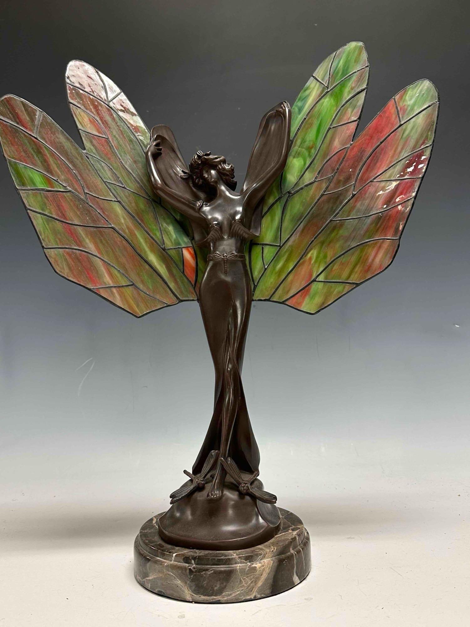 Stained Glass "Fairy" Dragonfly Table Lamp 21" - 9