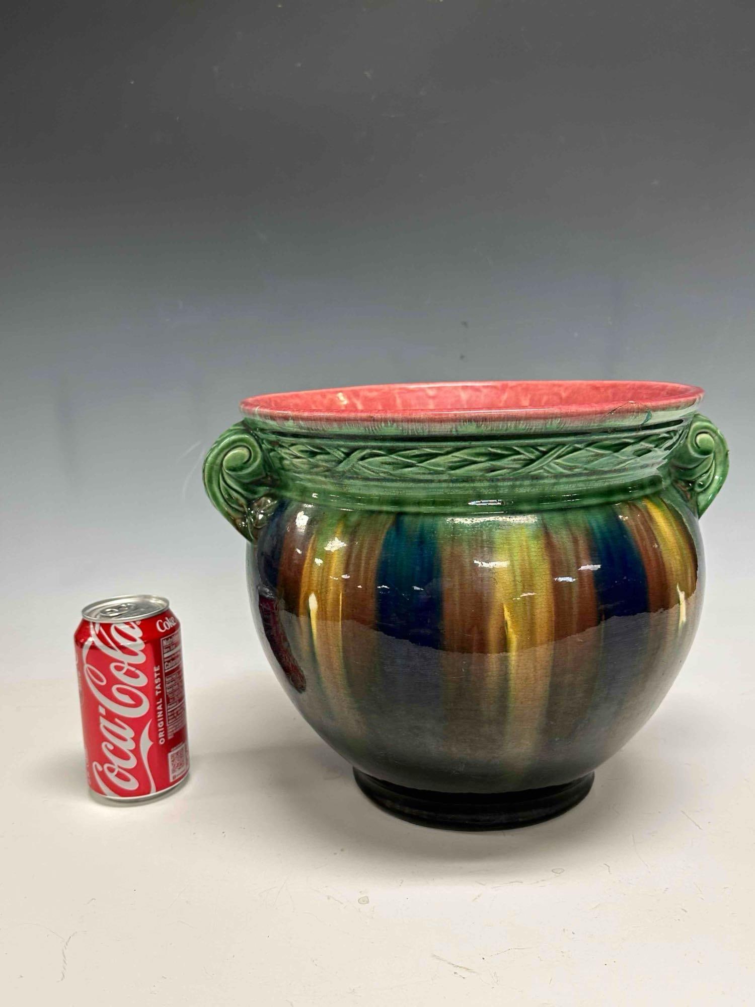 Majolica Art Pottery Blended Glazed Jardiniere - 10