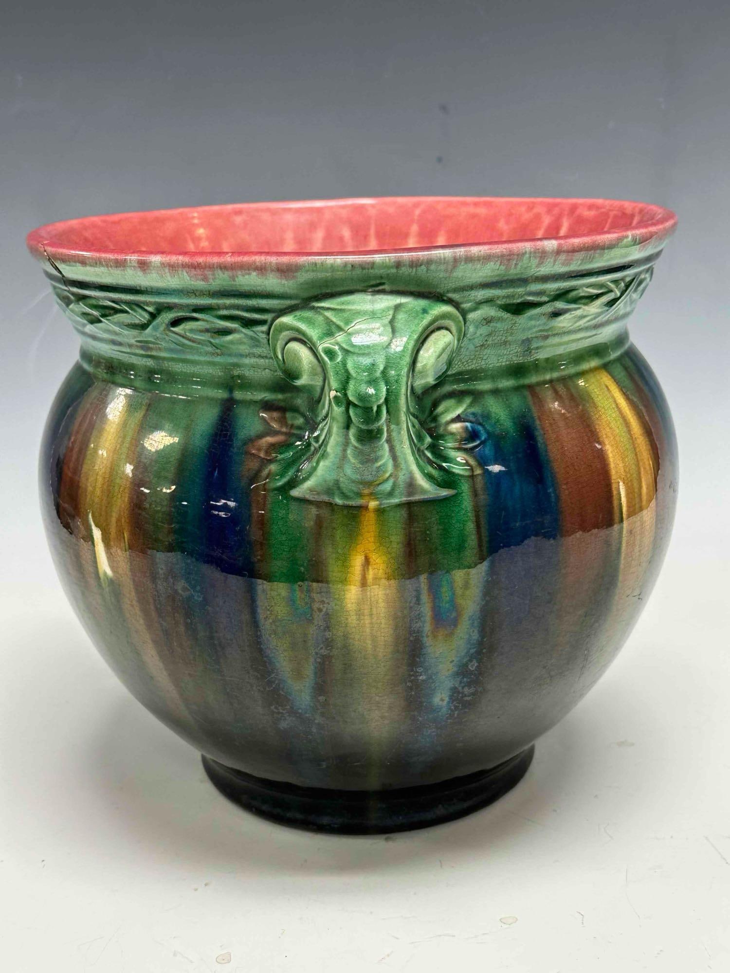 Majolica Art Pottery Blended Glazed Jardiniere - 4