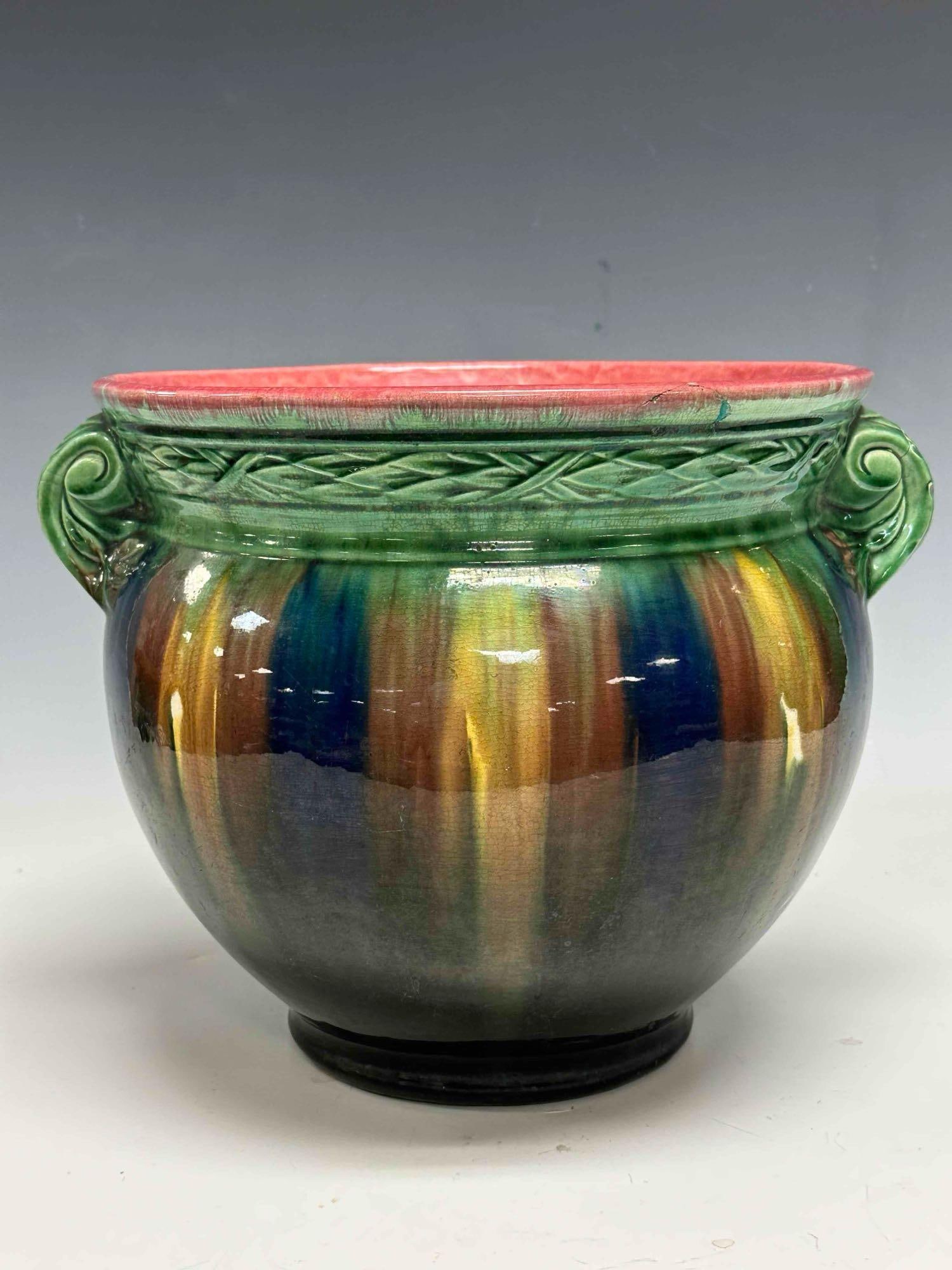 Majolica Art Pottery Blended Glazed Jardiniere - 5