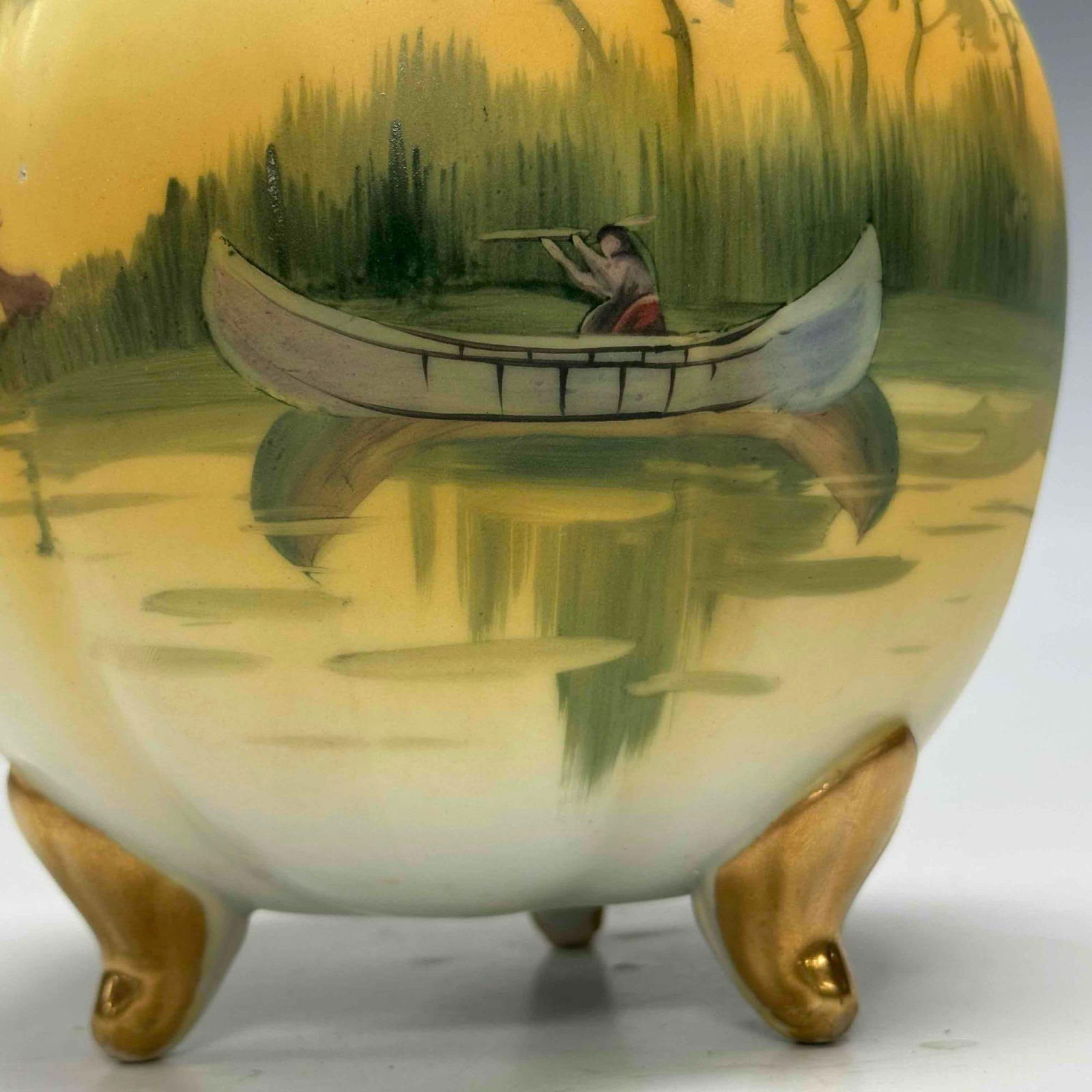 Nippon Hand Painted Porcelain Native American Canoe Biscuit Jar - 2