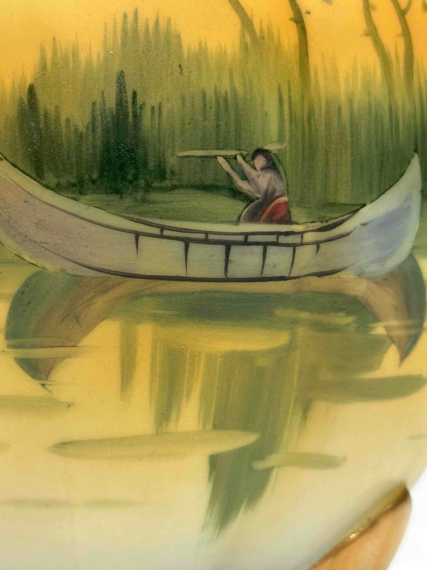 Nippon Hand Painted Porcelain Native American Canoe Biscuit Jar - 3