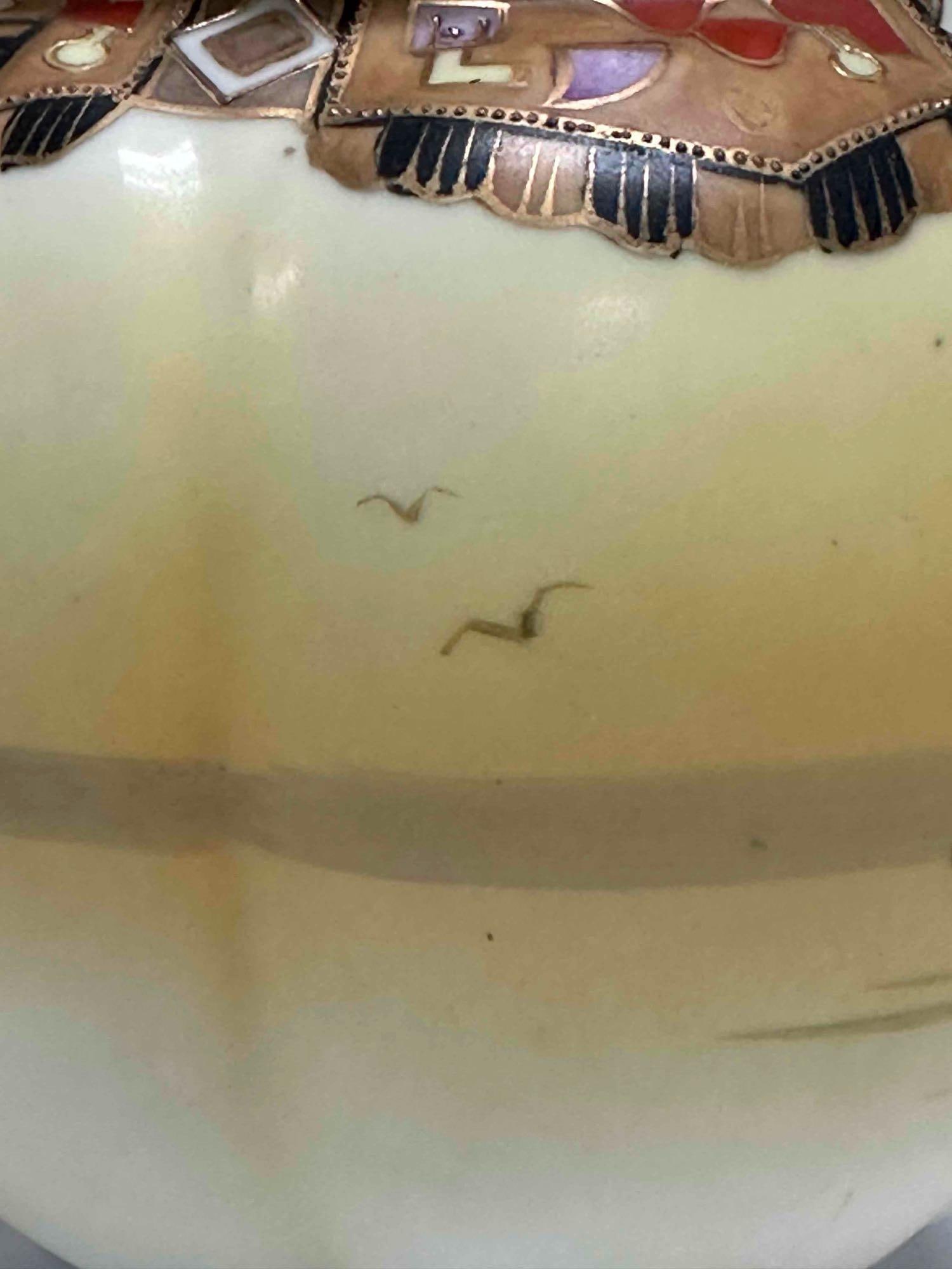 Nippon Hand Painted Porcelain Native American Canoe Biscuit Jar - 8