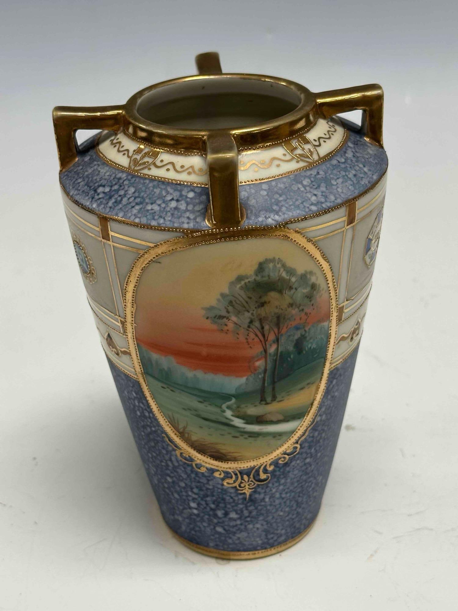 Nippon Landscape Porcelain Vases (2) - 3