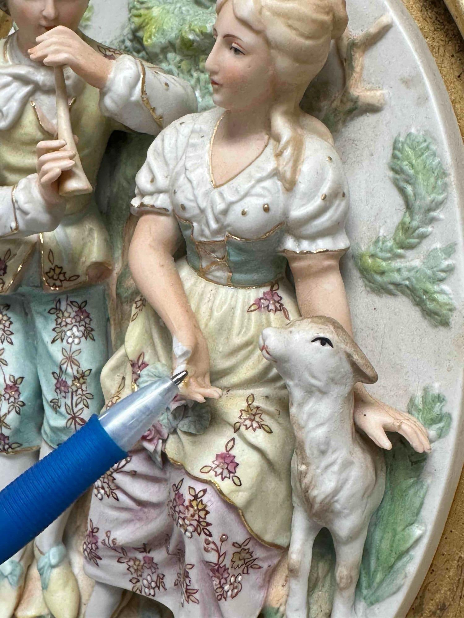 French Provincial High Relief Bisque Figural Scenes Plaques (2) 28" - 17