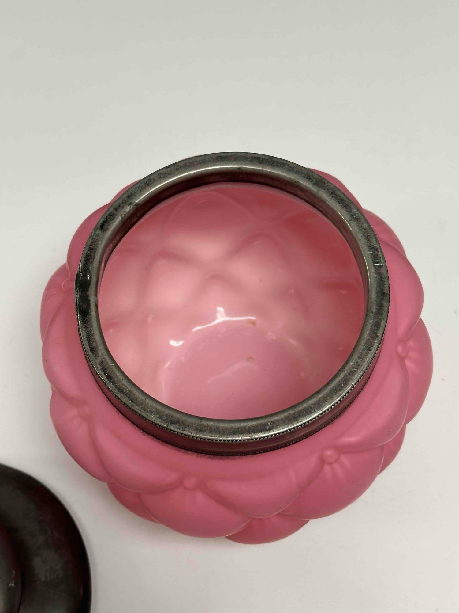 Victorian Pink Satin Quilted Glass Biscuit Jar - 7