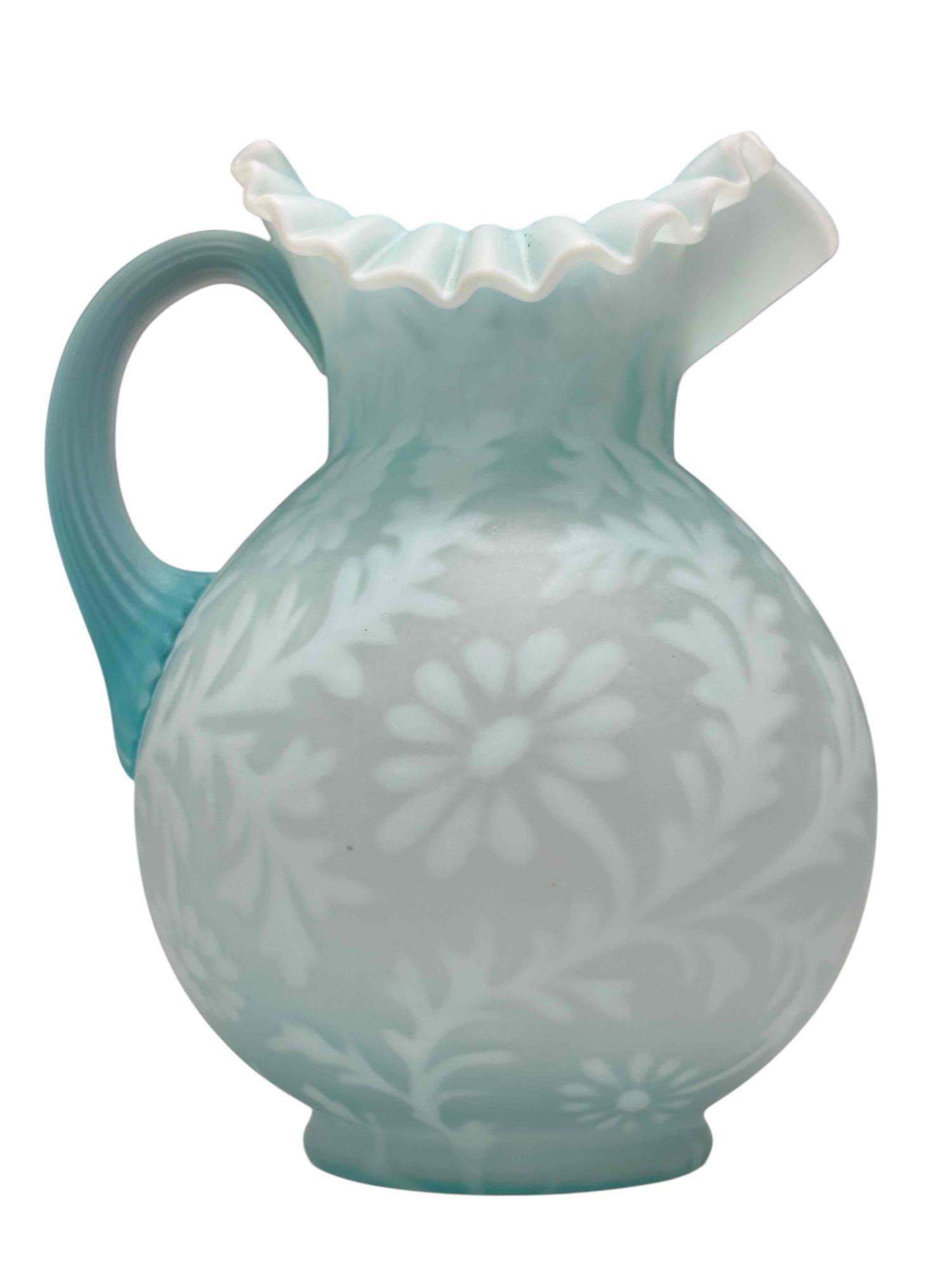 FENTON Blue Opalescent Daisy and Fern Glass Pitcher (1 of 16)