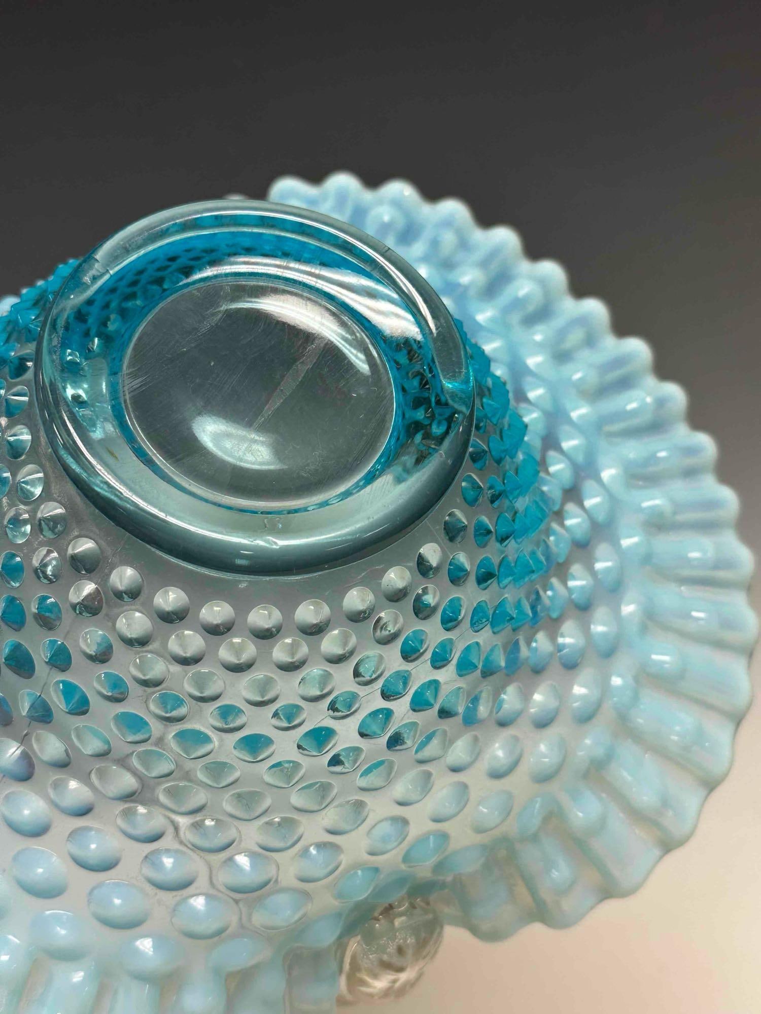 Fenton Blue Hobnail Opalescent Brides Basket - 10