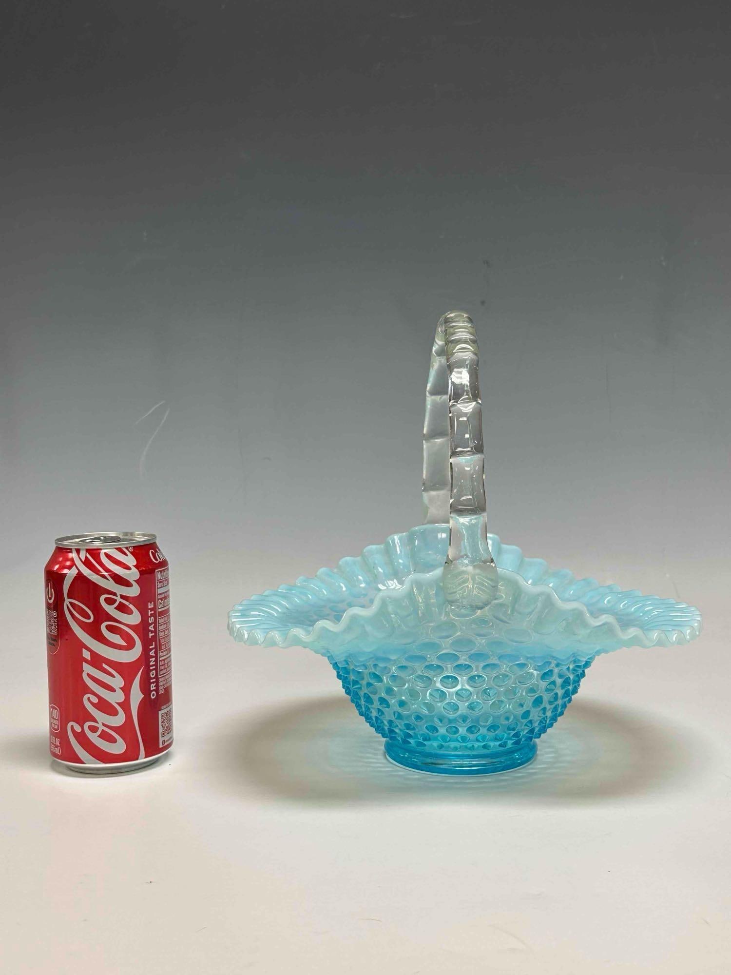 Fenton Blue Hobnail Opalescent Brides Basket - 14