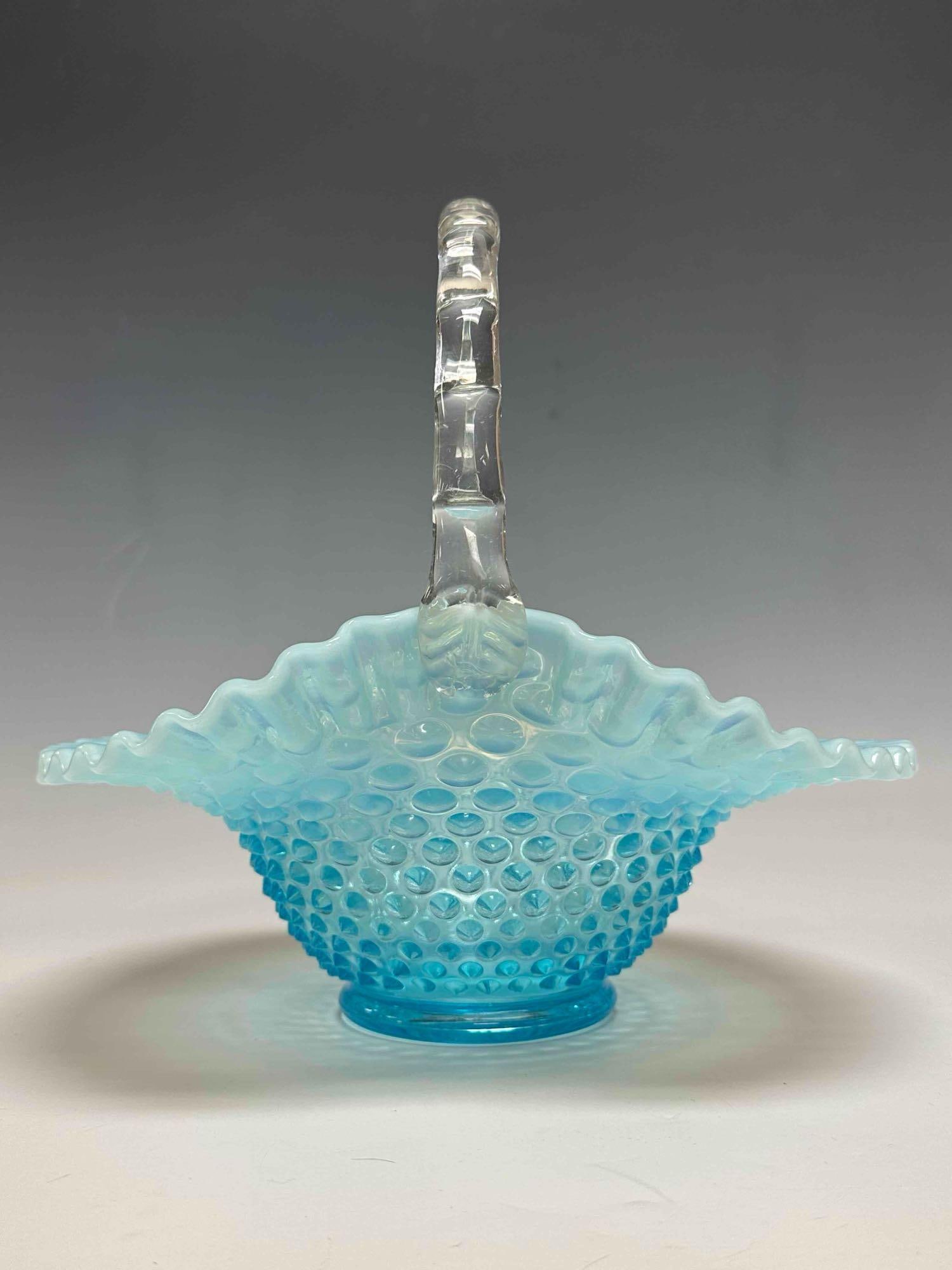 Fenton Blue Hobnail Opalescent Brides Basket - 4