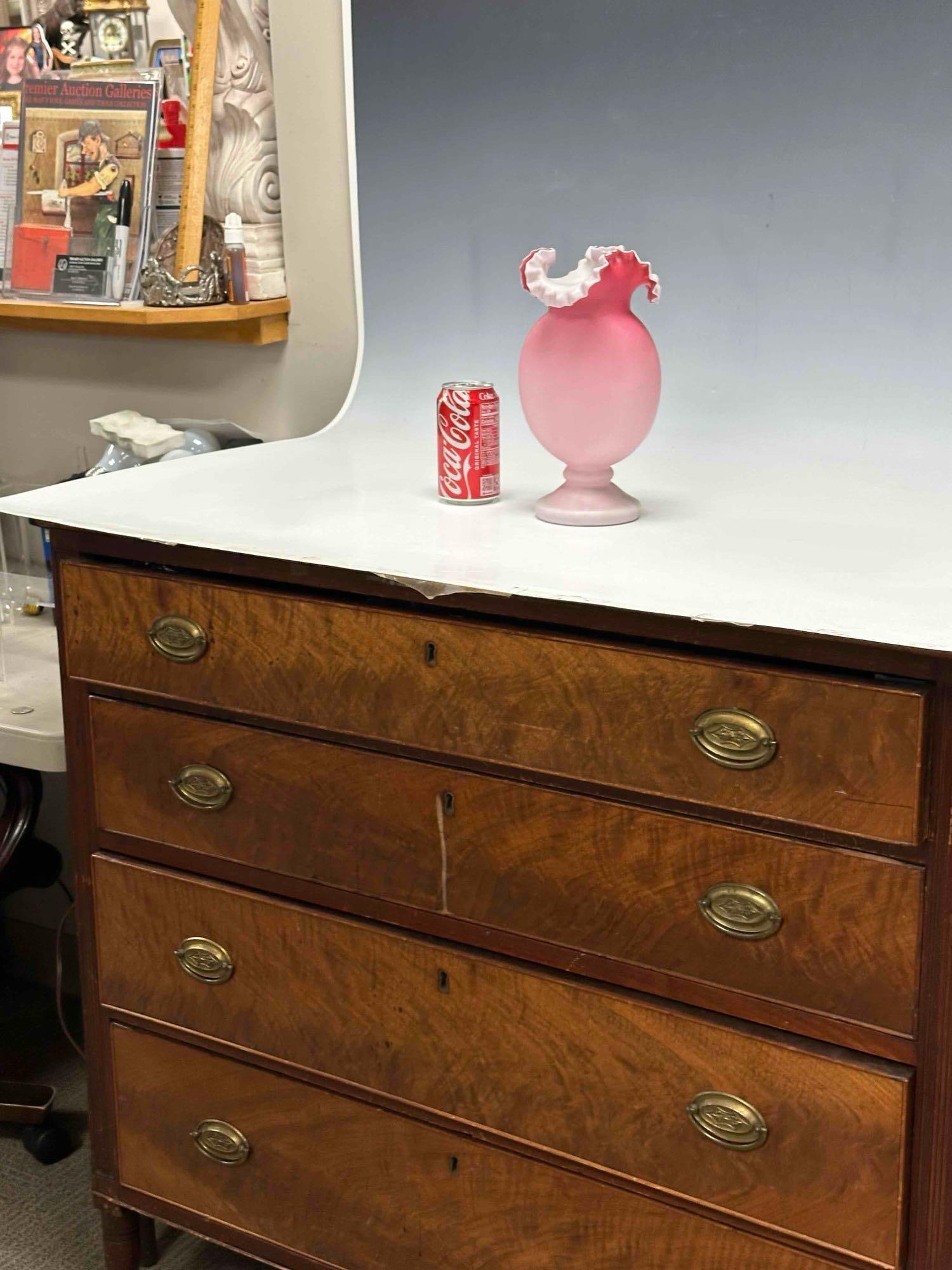 Victorian Pink Satin Ruffled Top Glass Vase - 14