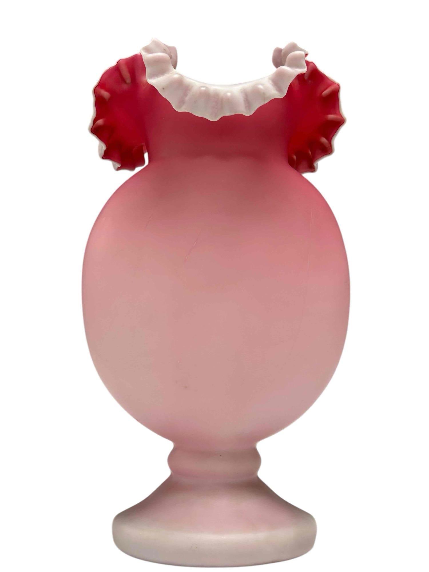 Victorian Pink Satin Ruffled Top Glass Vase - 2