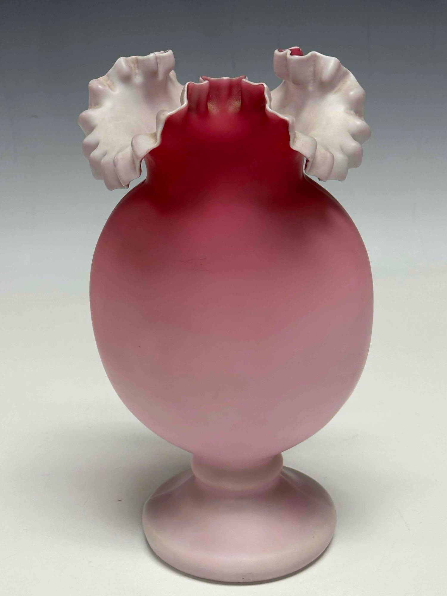 Victorian Pink Satin Ruffled Top Glass Vase - 6