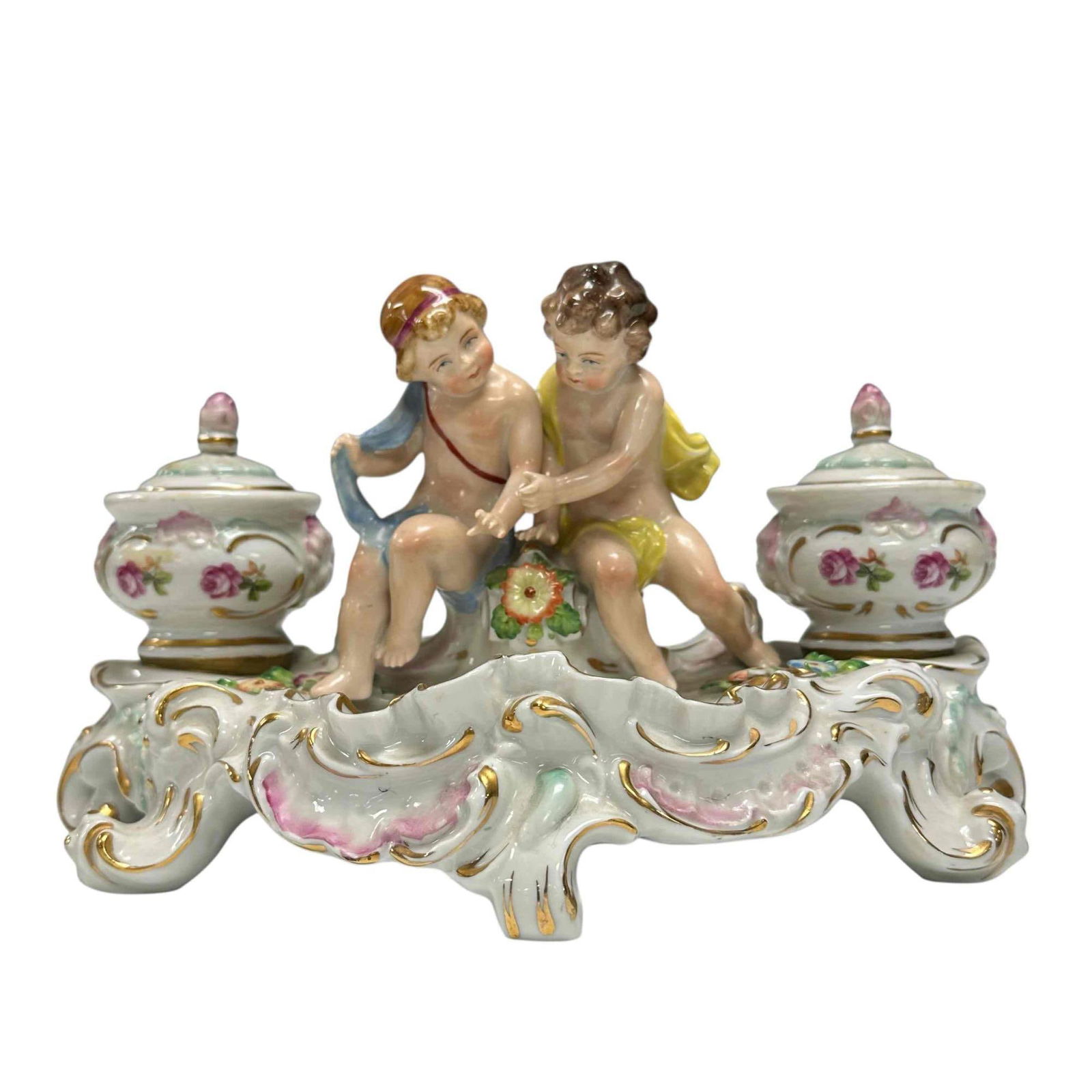 Sitzendorf Porcelain Cherub Double Inkwell (1 of 16)