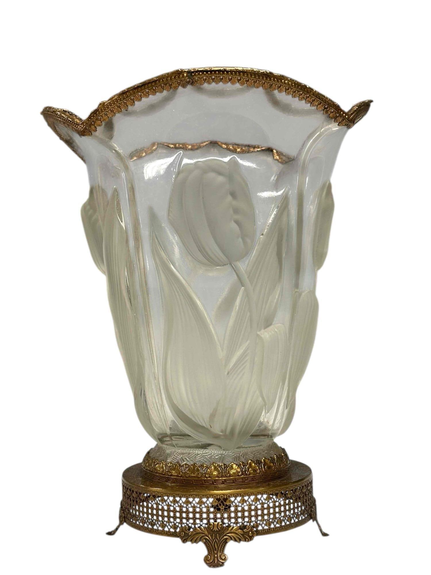 Barolac Josef Inwald Weil Frosted Glass Tulip Vase with Metal Mounts (1 of 18)